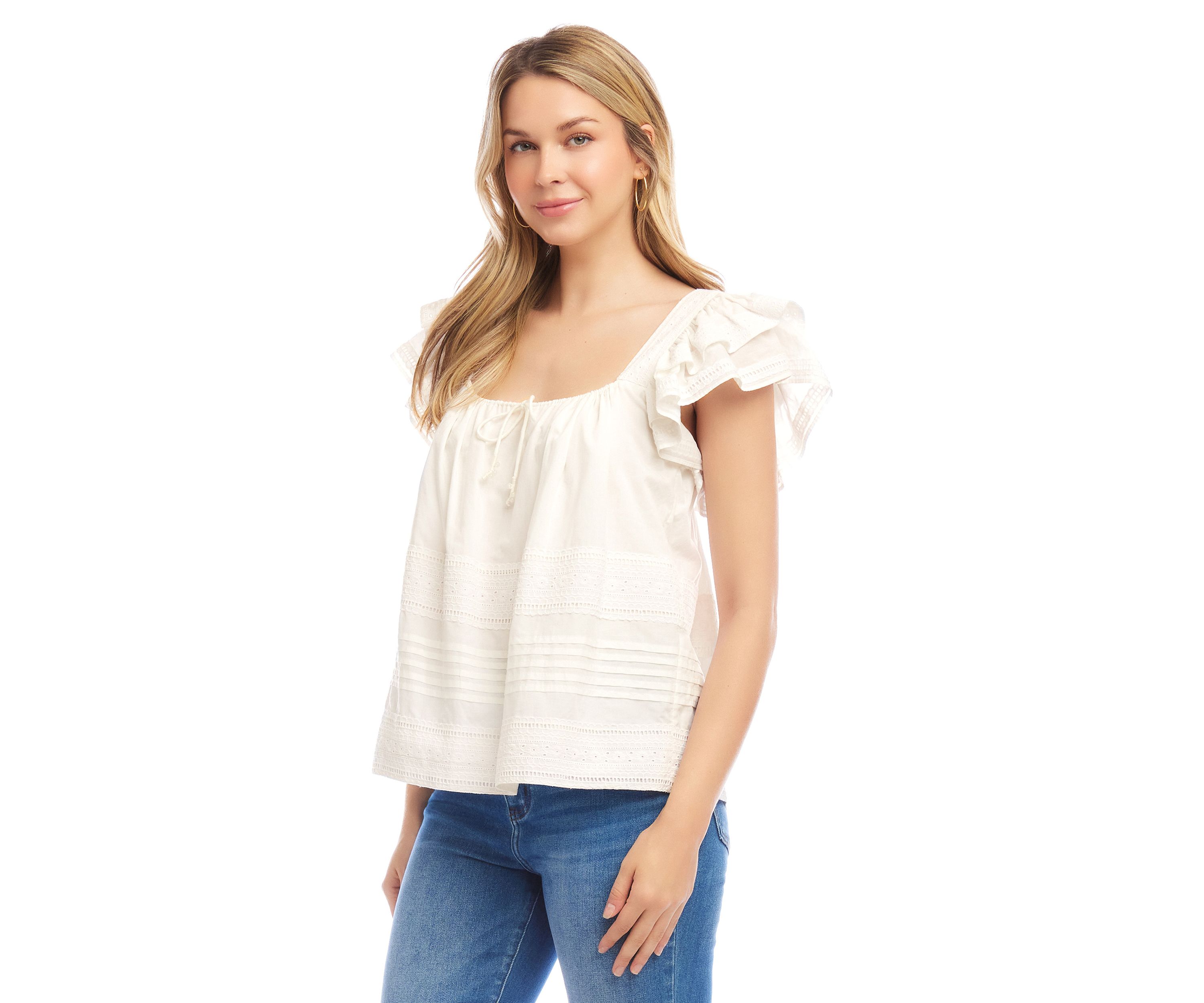 Womens Embroidered Ruffle Sleeve Blouse