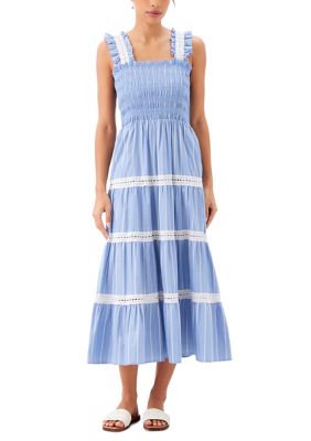Karen Kane Women's Stripe Sleeveless Tiered Midi Dress, Medium