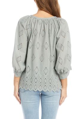 Eyelet Peasant Top