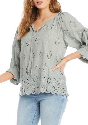 Eyelet Peasant Top