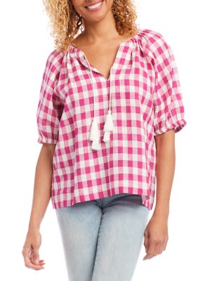 Women's Check Peasant Top