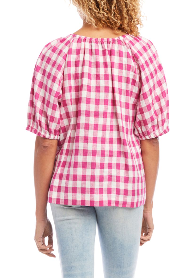 Womens Check Peasant Top