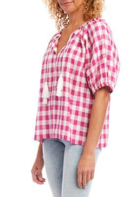 Women's Check Peasant Top