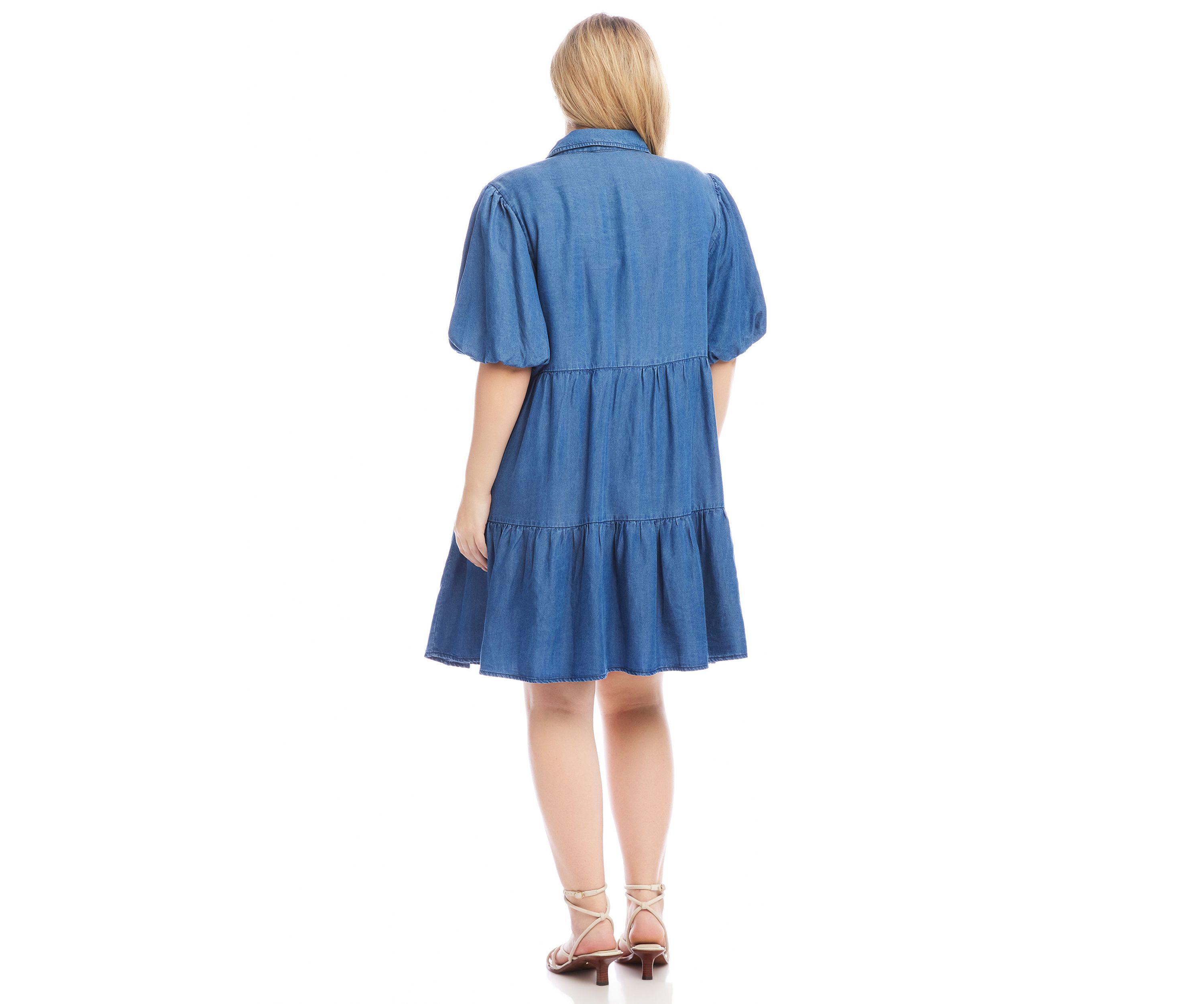 Plus Size Puff Sleeve Tiered Shirtdress