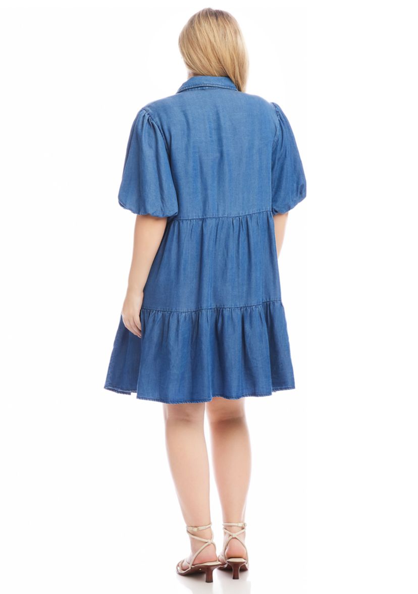 Plus Size Puff Sleeve Tiered Shirtdress