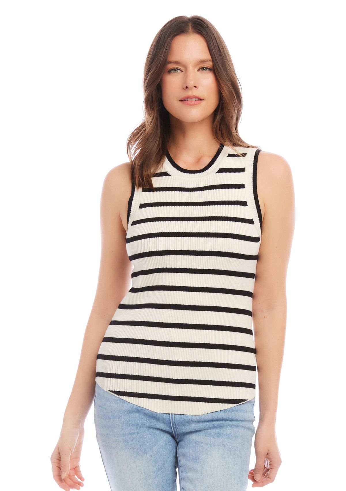 Womens Striped Ribbed Sleeveless Sweater