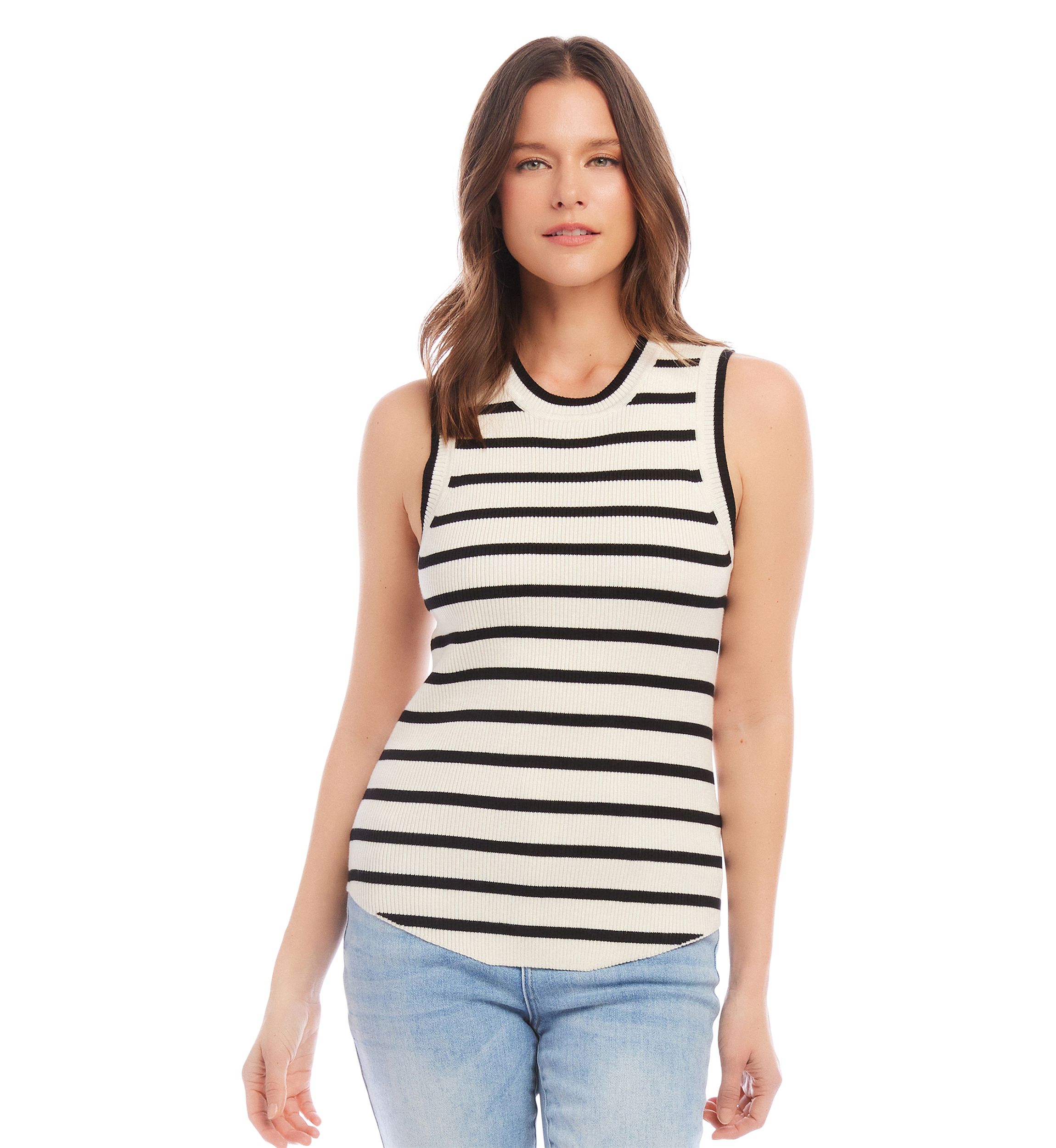 Womens Striped Ribbed Sleeveless Sweater