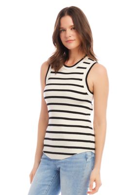 Women's Striped Ribbed Sleeveless Sweater