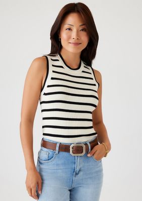 Women's Striped Ribbed Sleeveless Sweater