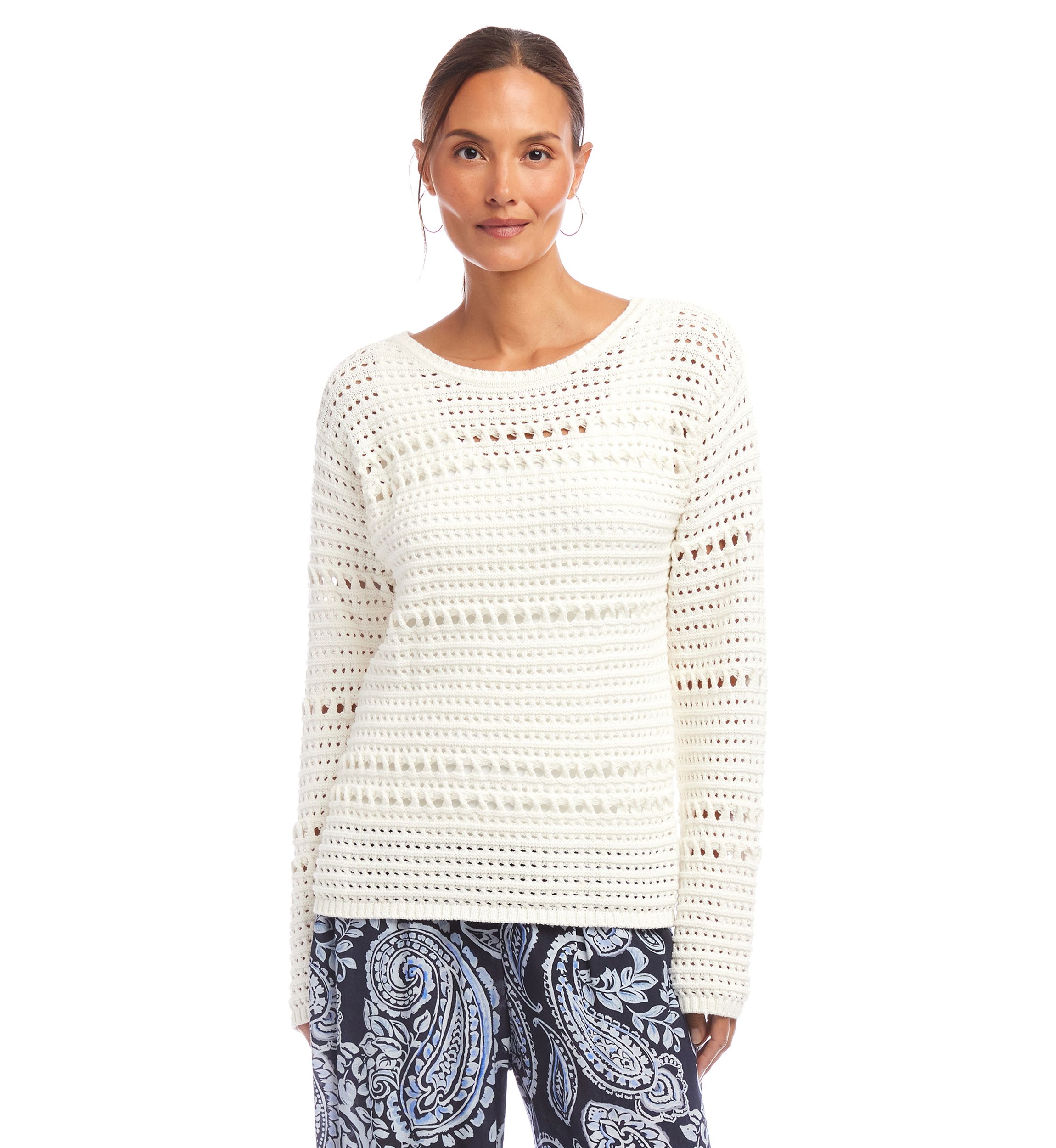 Womens Boat Neck Crochet Sweater