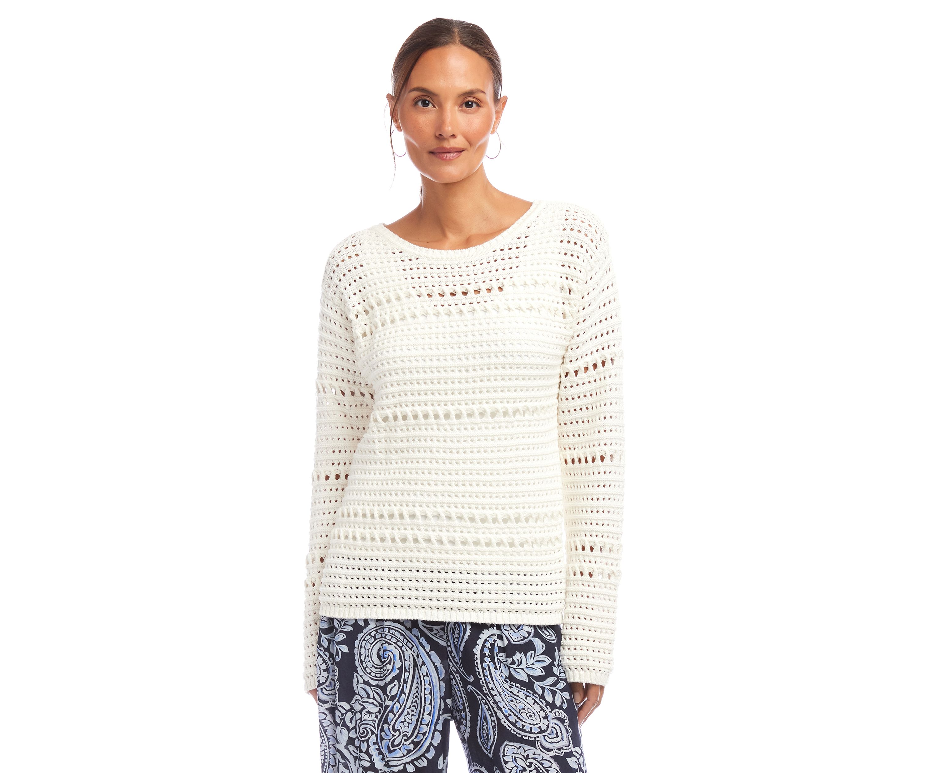 Womens Boat Neck Crochet Sweater