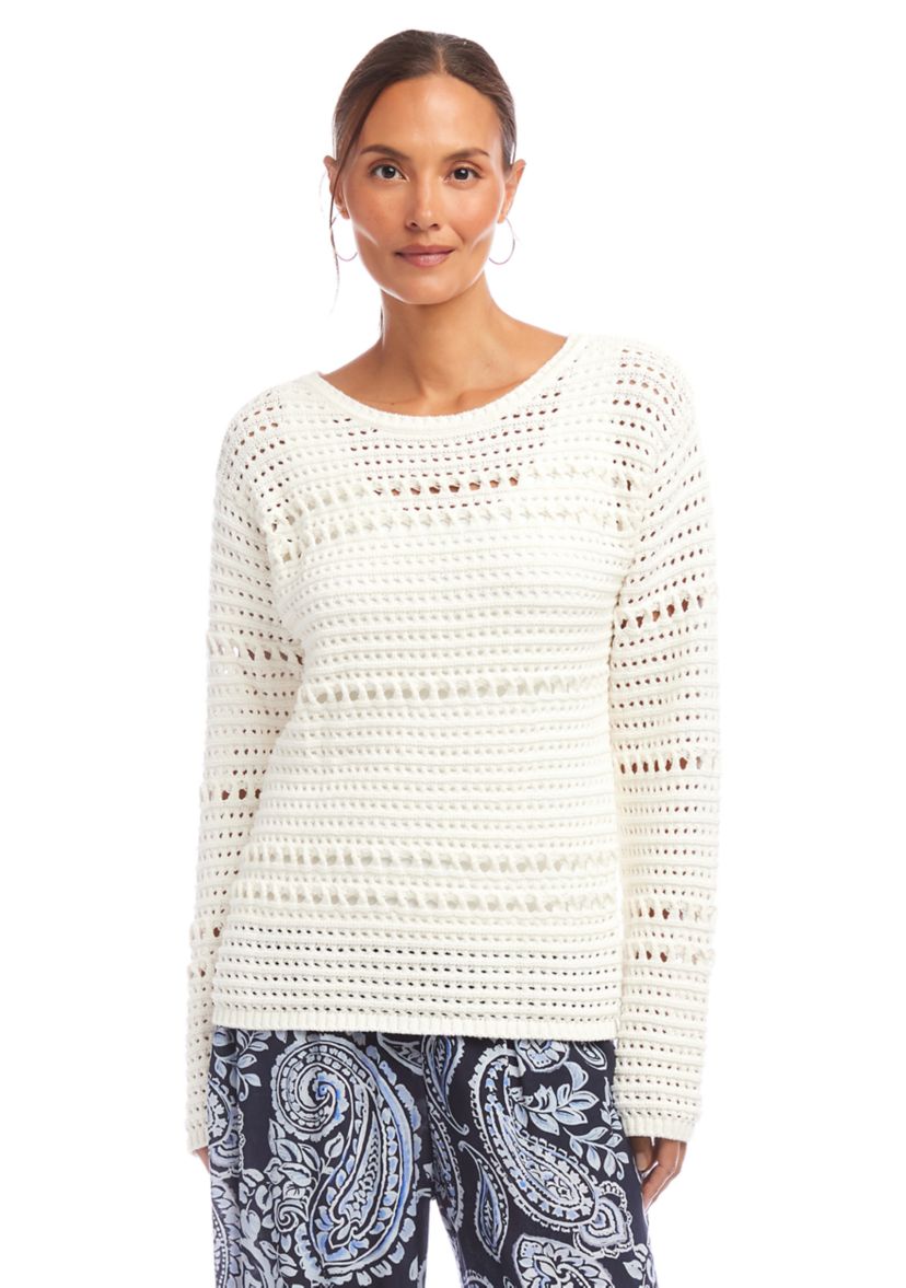 Womens Boat Neck Crochet Sweater