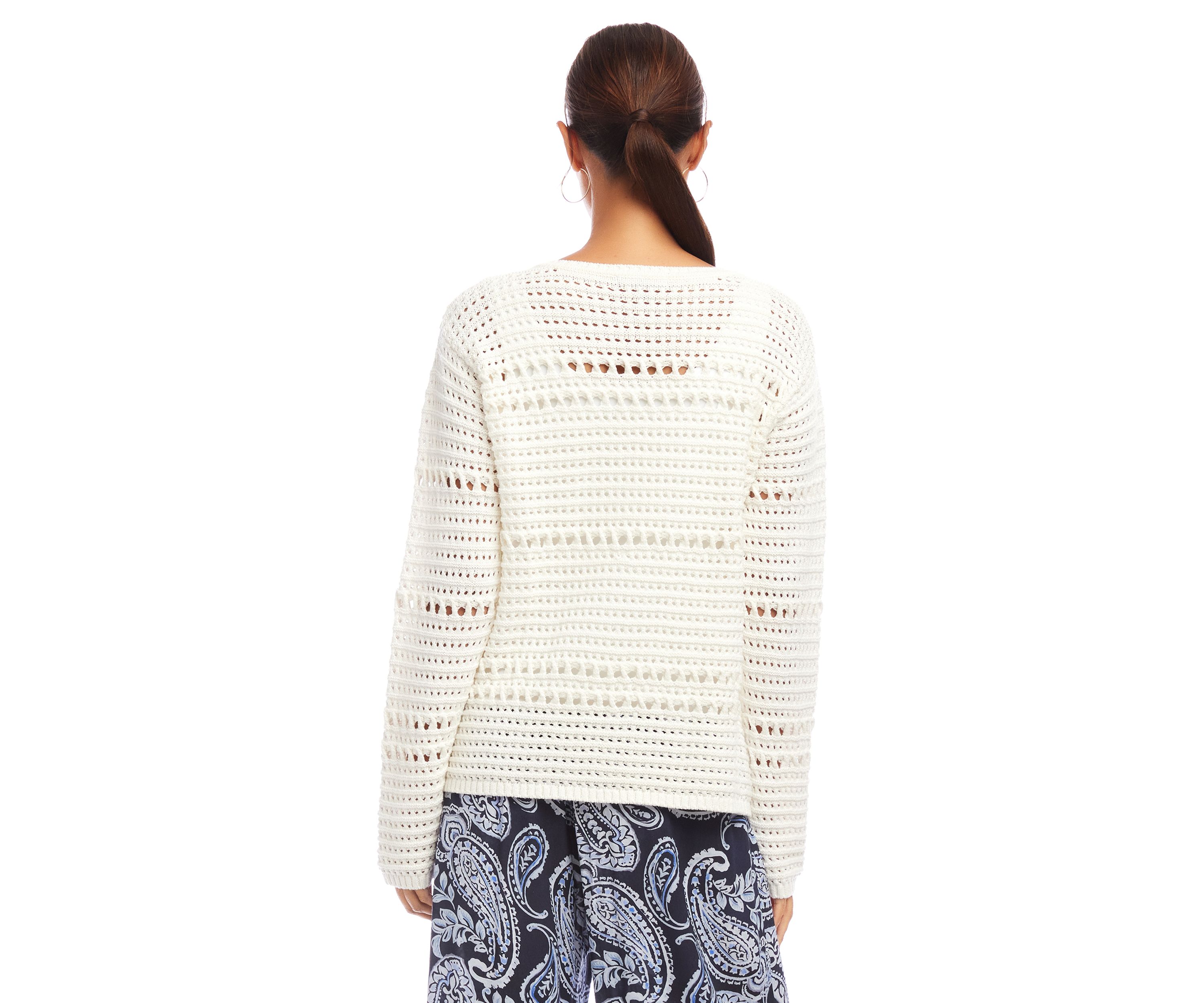 Womens Boat Neck Crochet Sweater