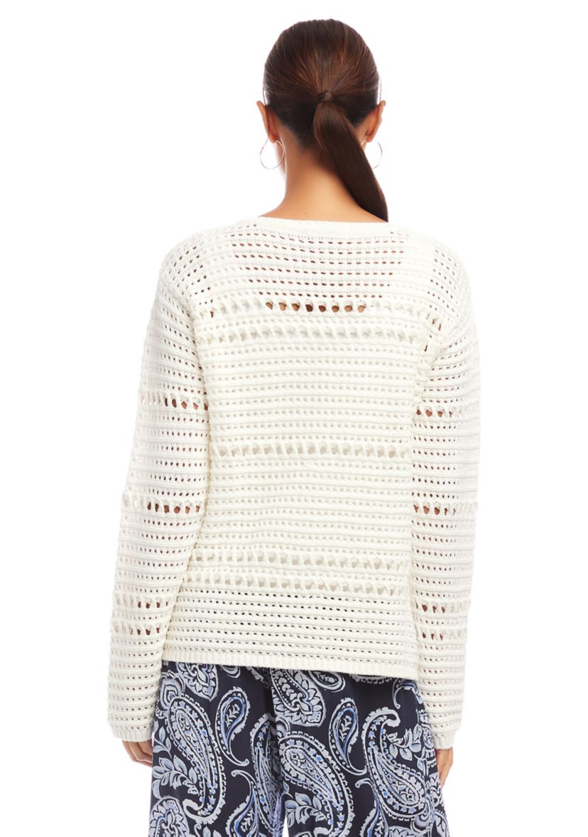Womens Boat Neck Crochet Sweater