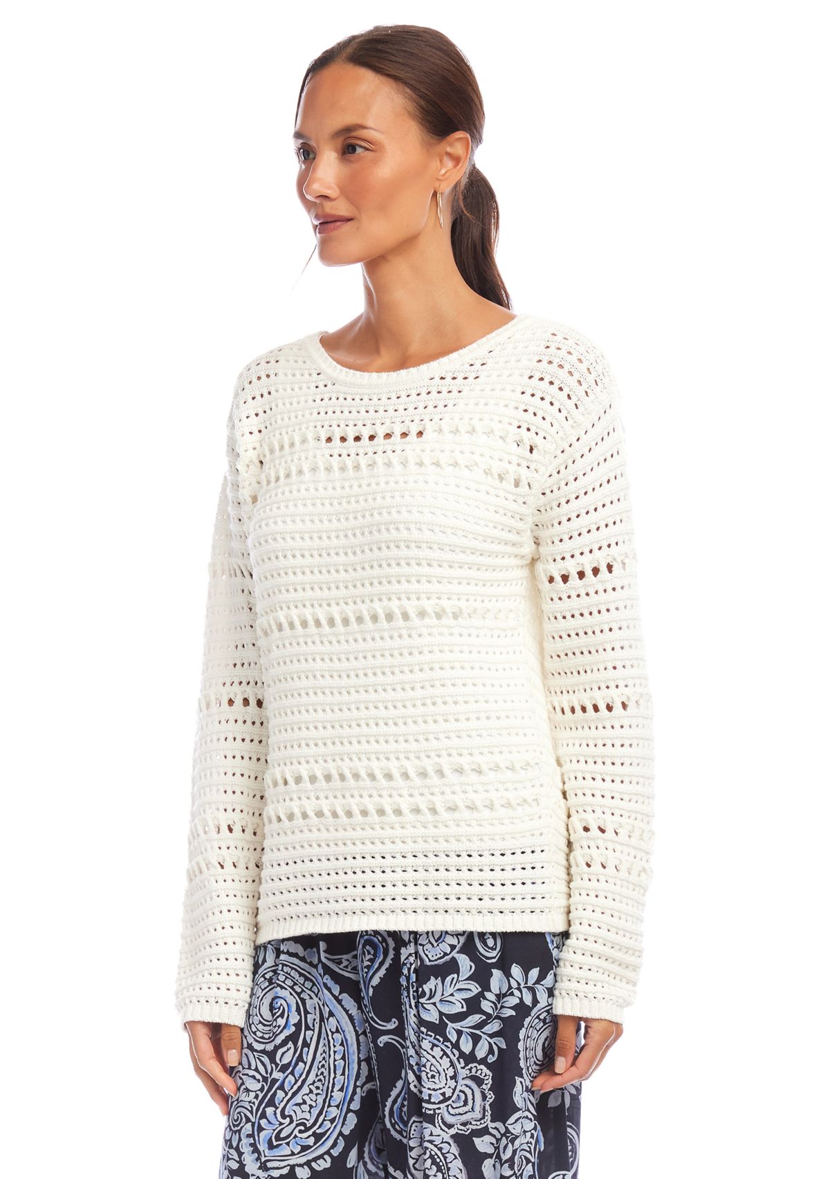 Womens Boat Neck Crochet Sweater