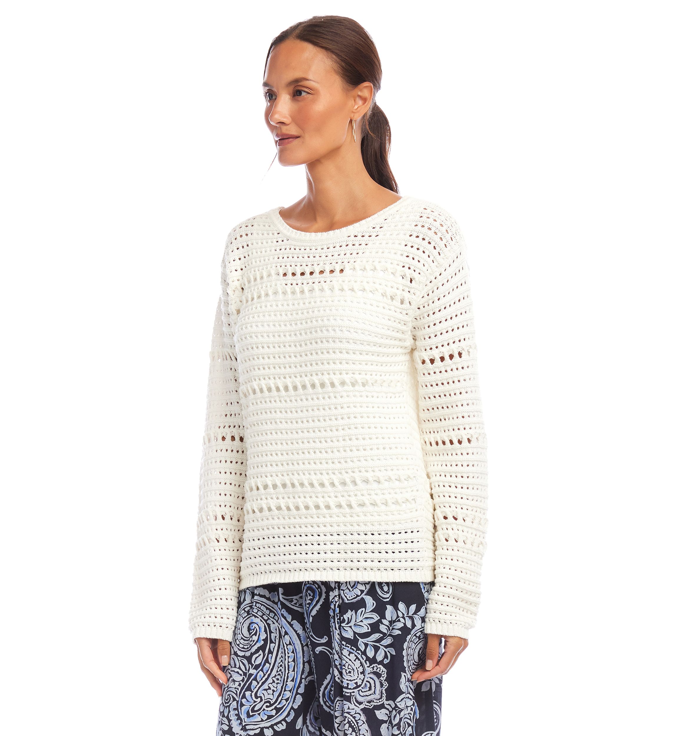 Womens Boat Neck Crochet Sweater