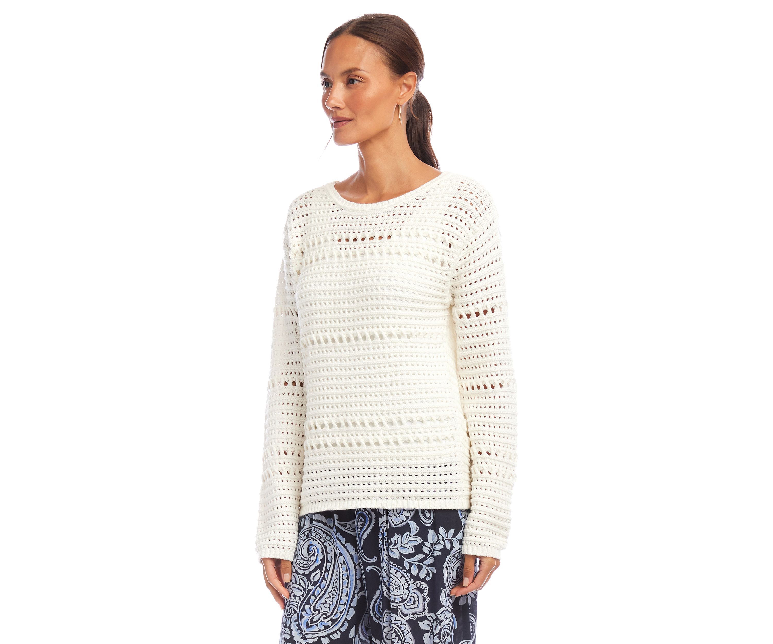 Womens Boat Neck Crochet Sweater