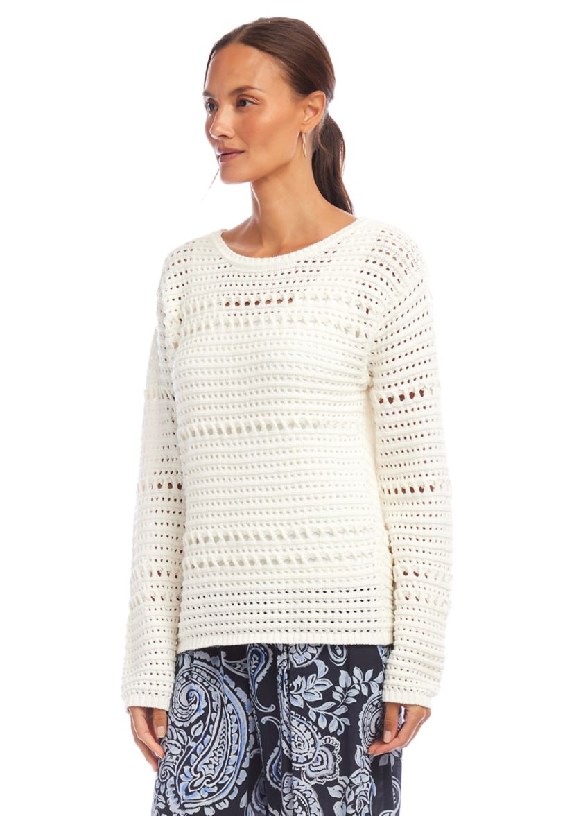 Womens Boat Neck Crochet Sweater