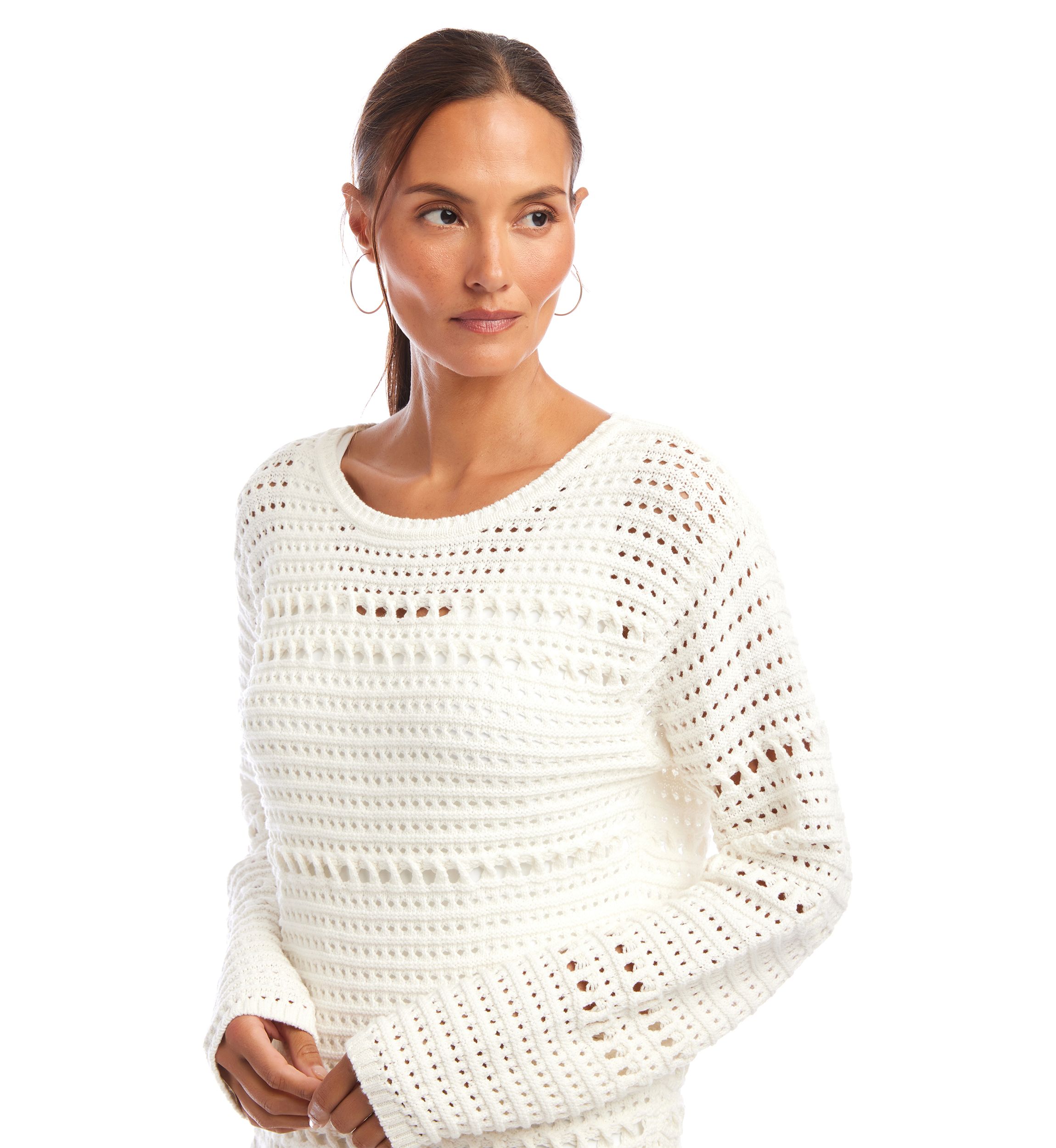 Womens Boat Neck Crochet Sweater