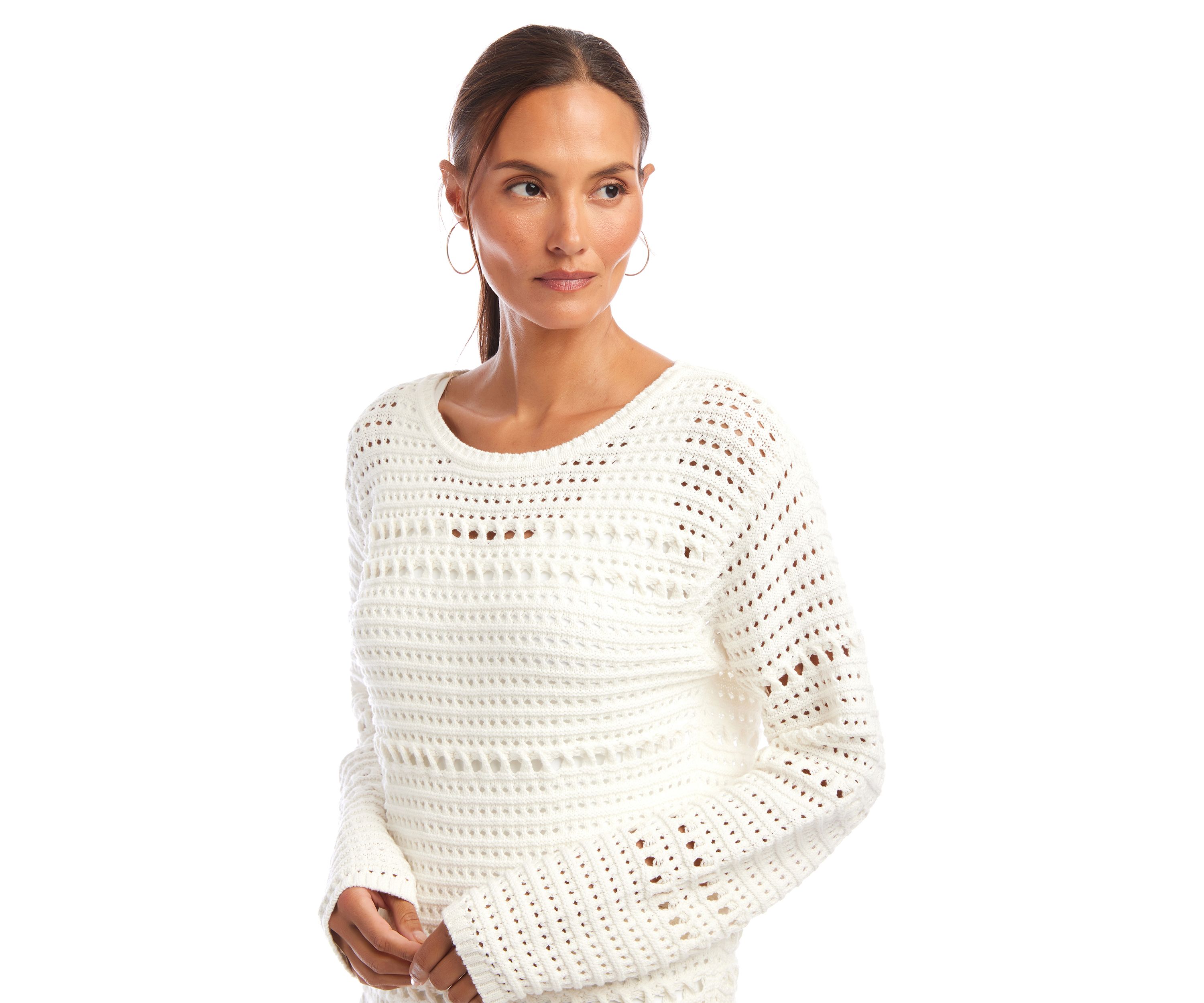 Womens Boat Neck Crochet Sweater