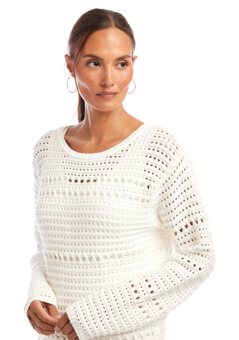 Womens Boat Neck Crochet Sweater