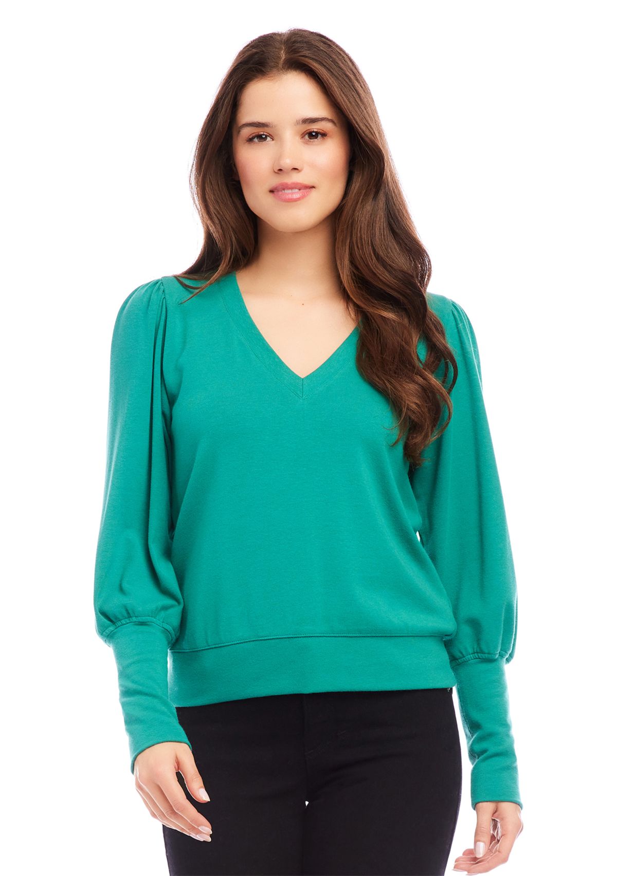Womens V-Neck Bishop Sleeve Top