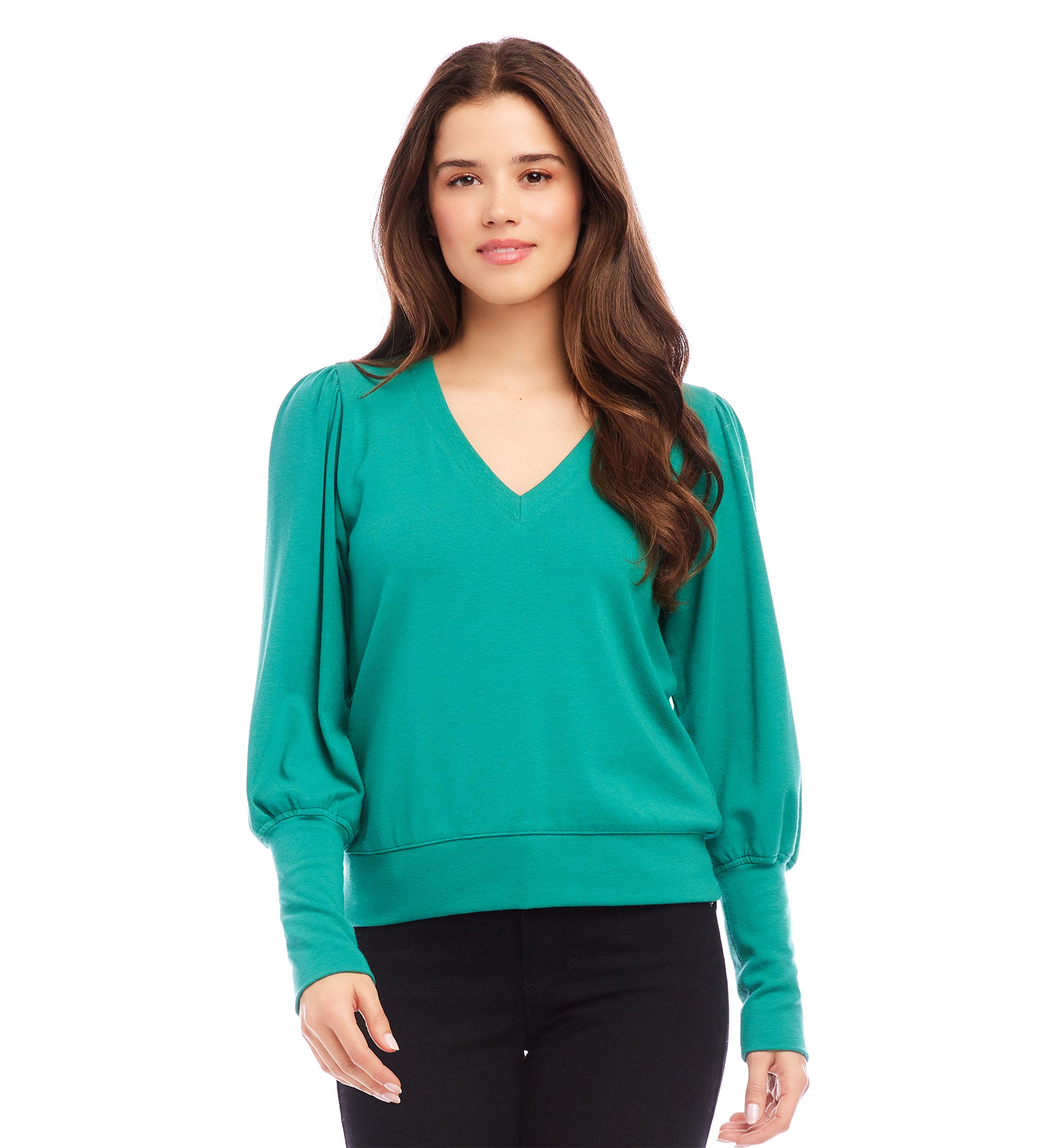 Womens V-Neck Bishop Sleeve Top