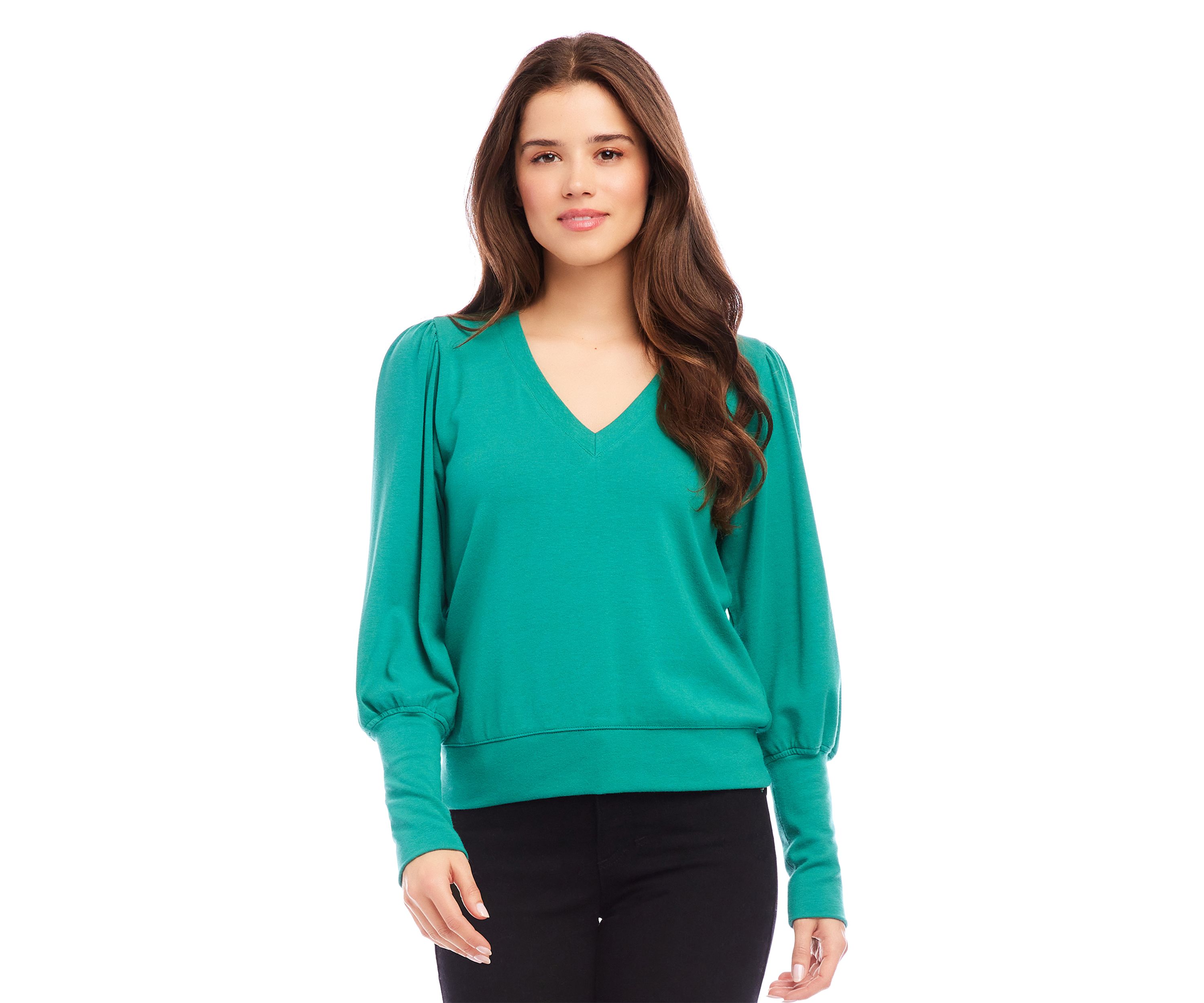 Womens V-Neck Bishop Sleeve Top