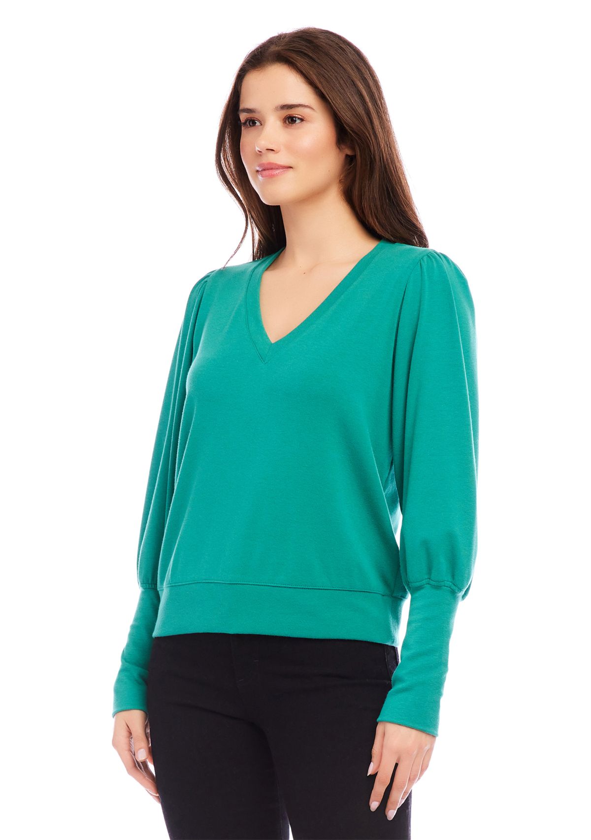 Womens V-Neck Bishop Sleeve Top