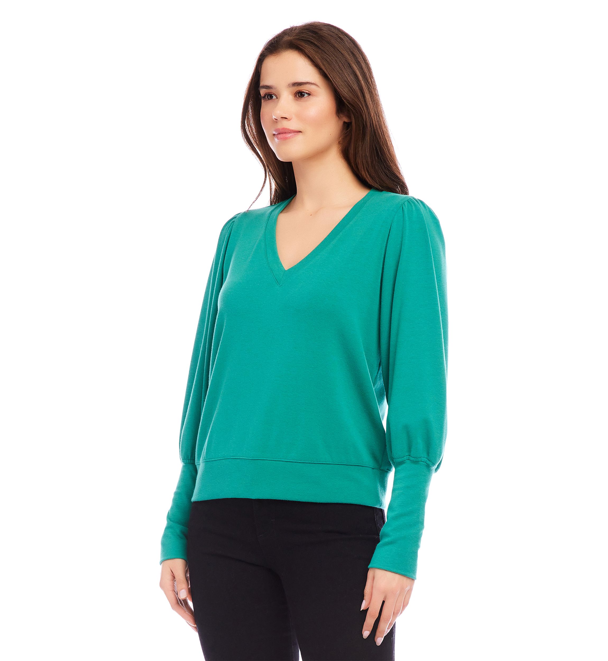 Womens V-Neck Bishop Sleeve Top