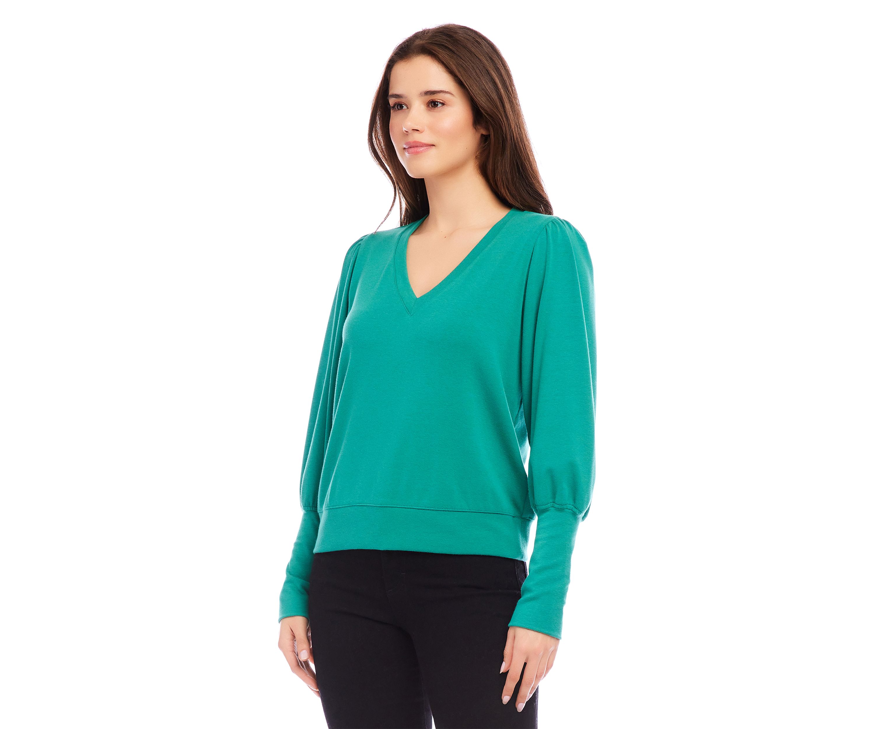 Womens V-Neck Bishop Sleeve Top