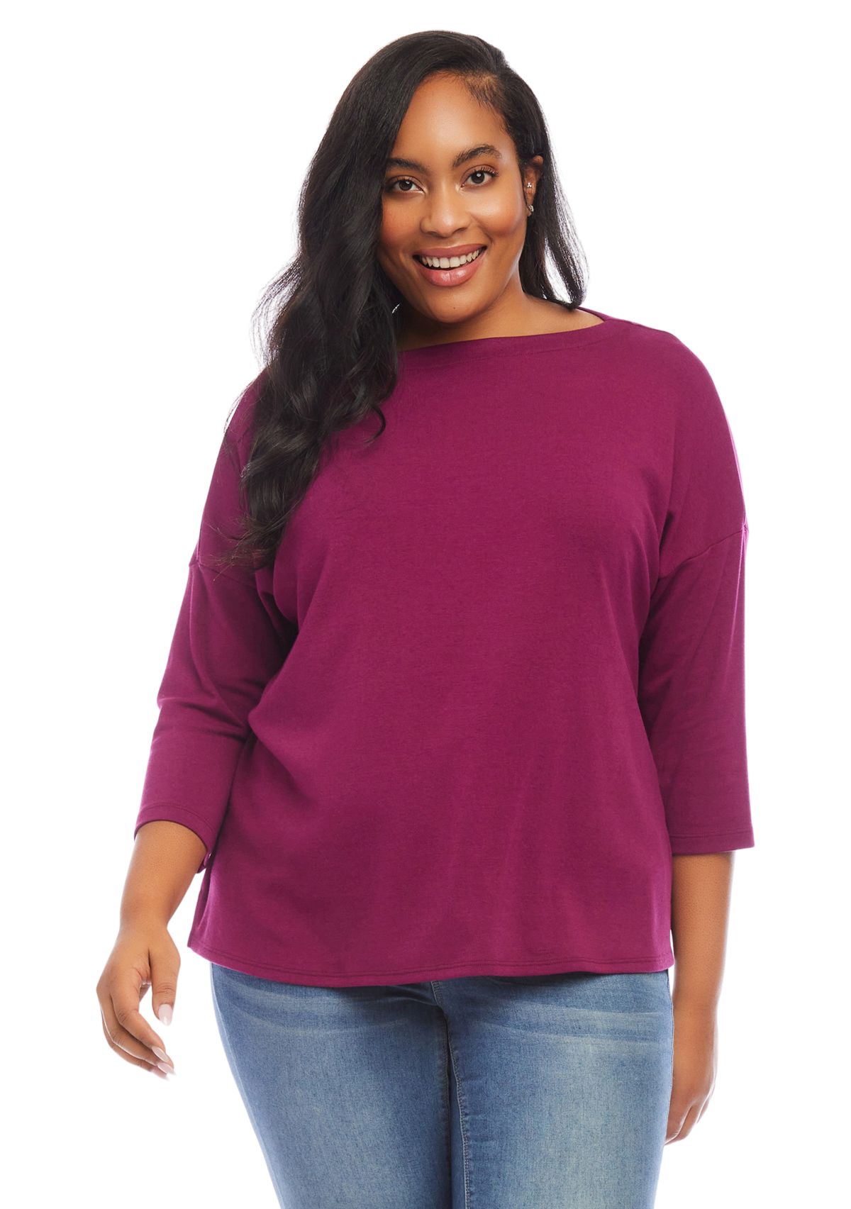 Plus Size 3/4 Sleeve Boat Neck Top