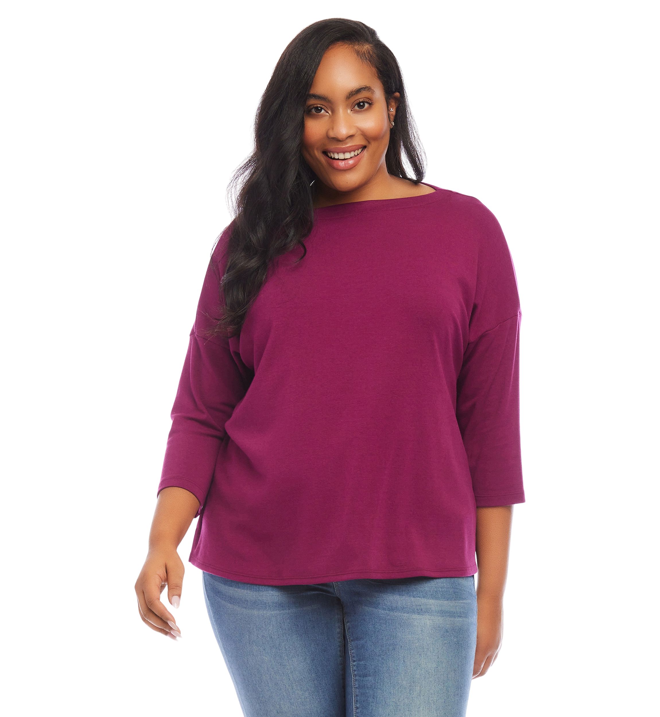 Plus Size 3/4 Sleeve Boat Neck Top