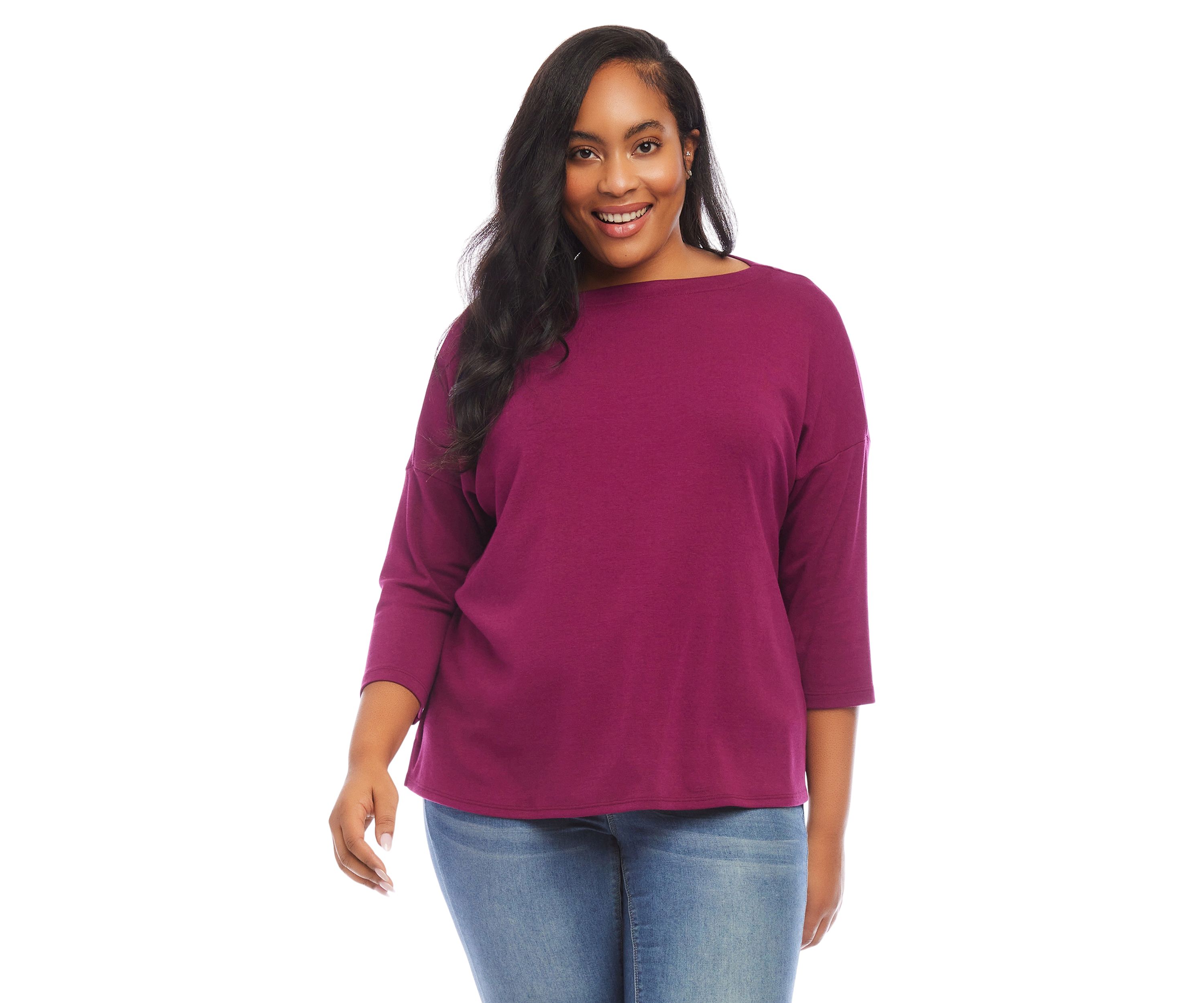 Plus Size 3/4 Sleeve Boat Neck Top