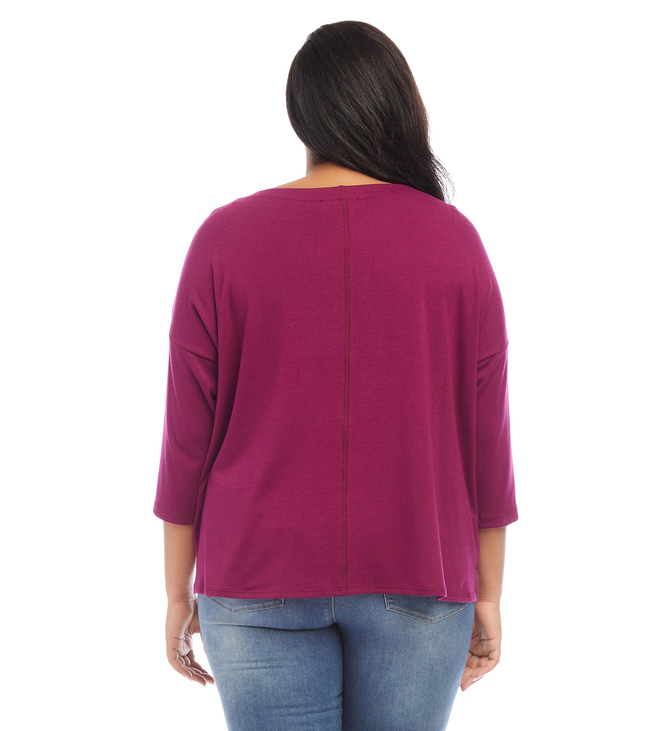 Plus Size 3/4 Sleeve Boat Neck Top