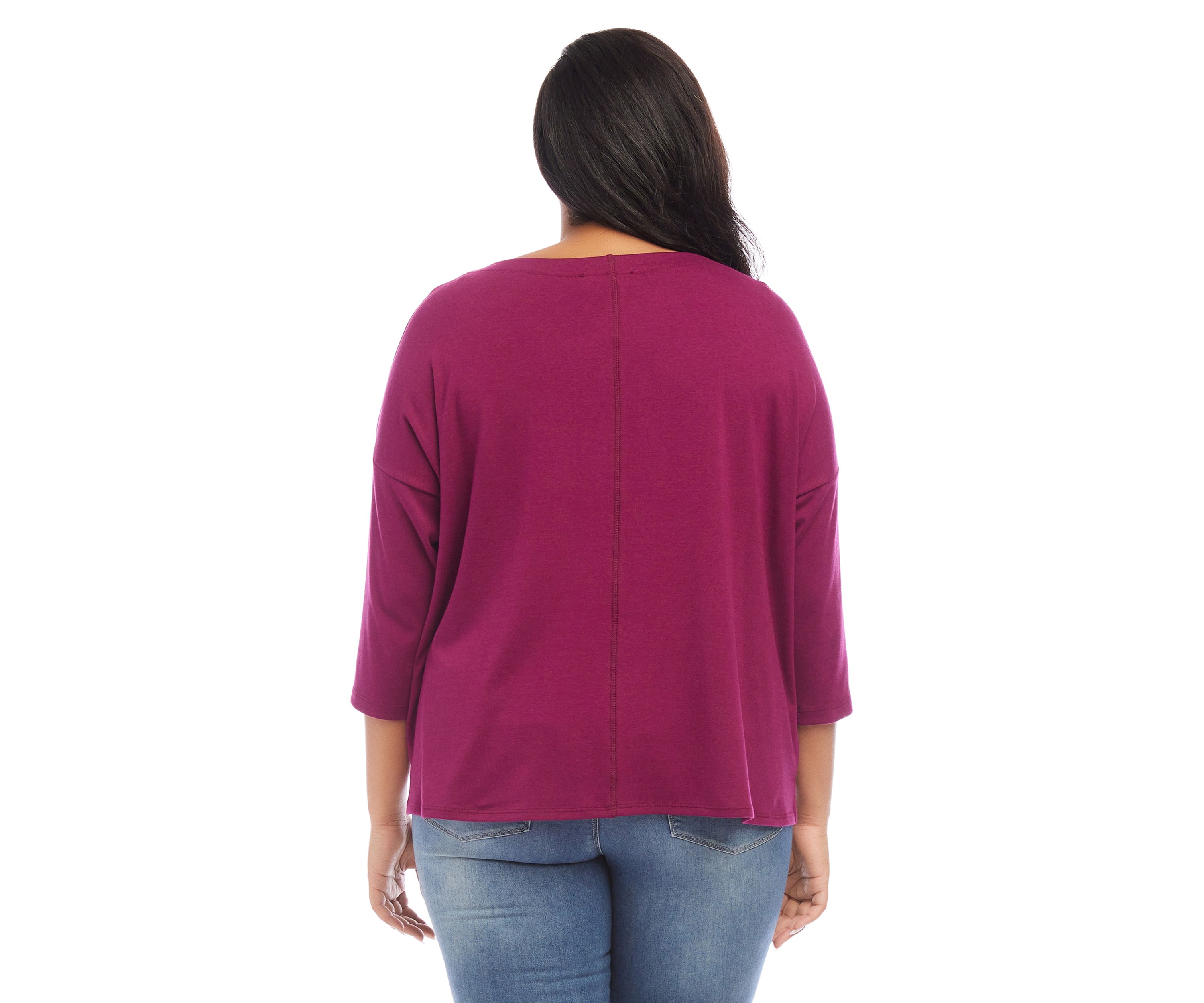 Plus Size 3/4 Sleeve Boat Neck Top