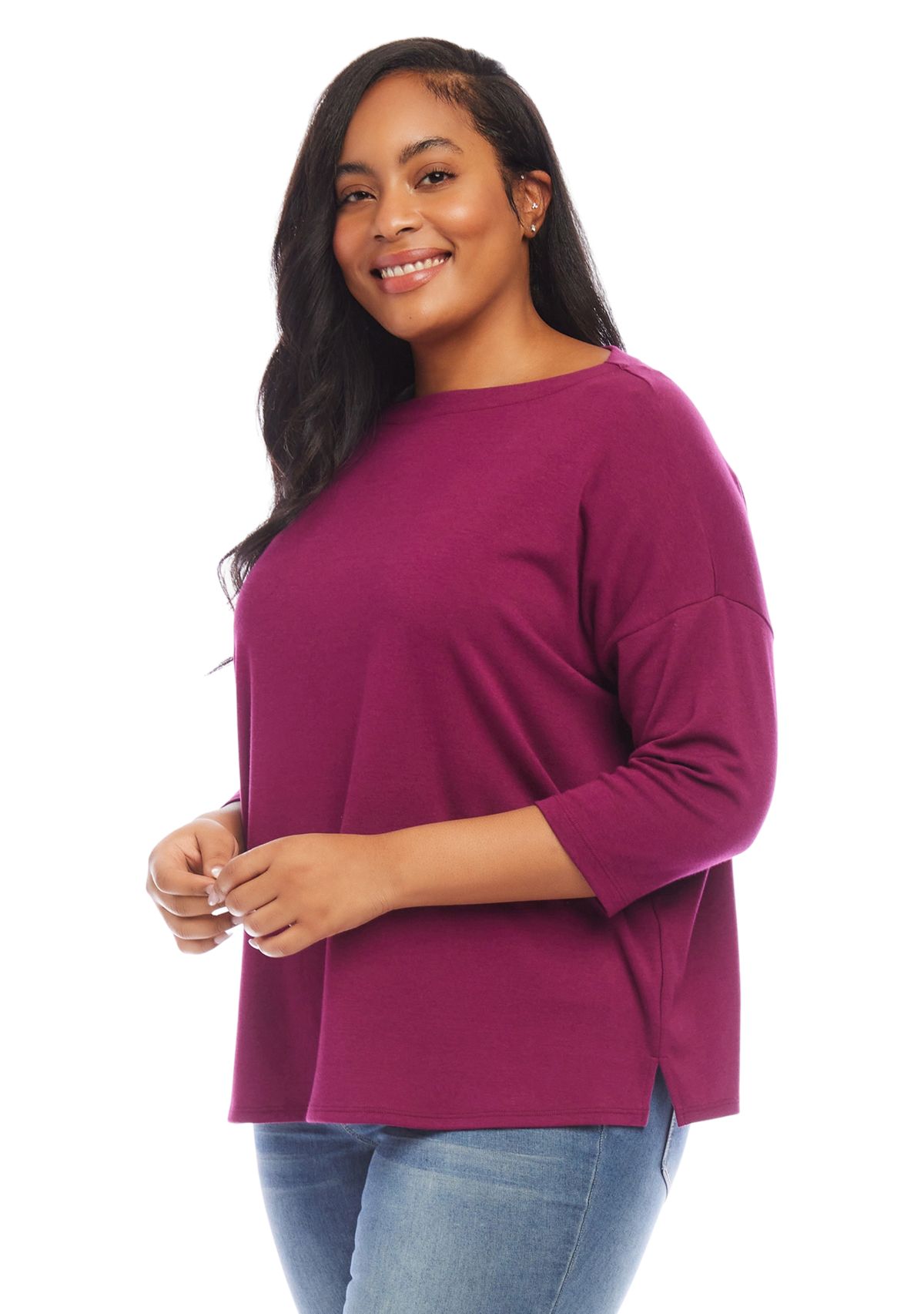 Plus Size 3/4 Sleeve Boat Neck Top