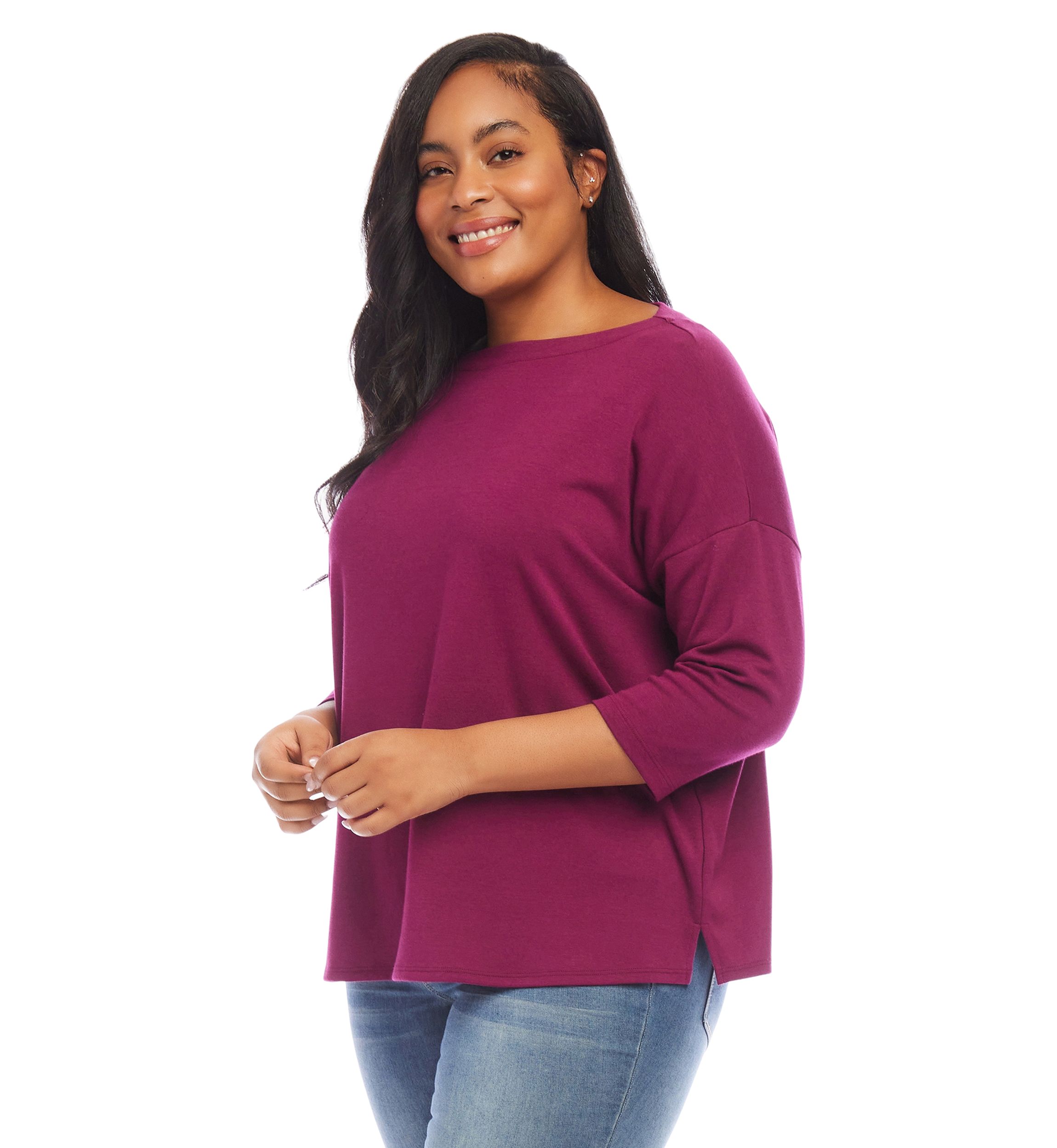 Plus Size 3/4 Sleeve Boat Neck Top