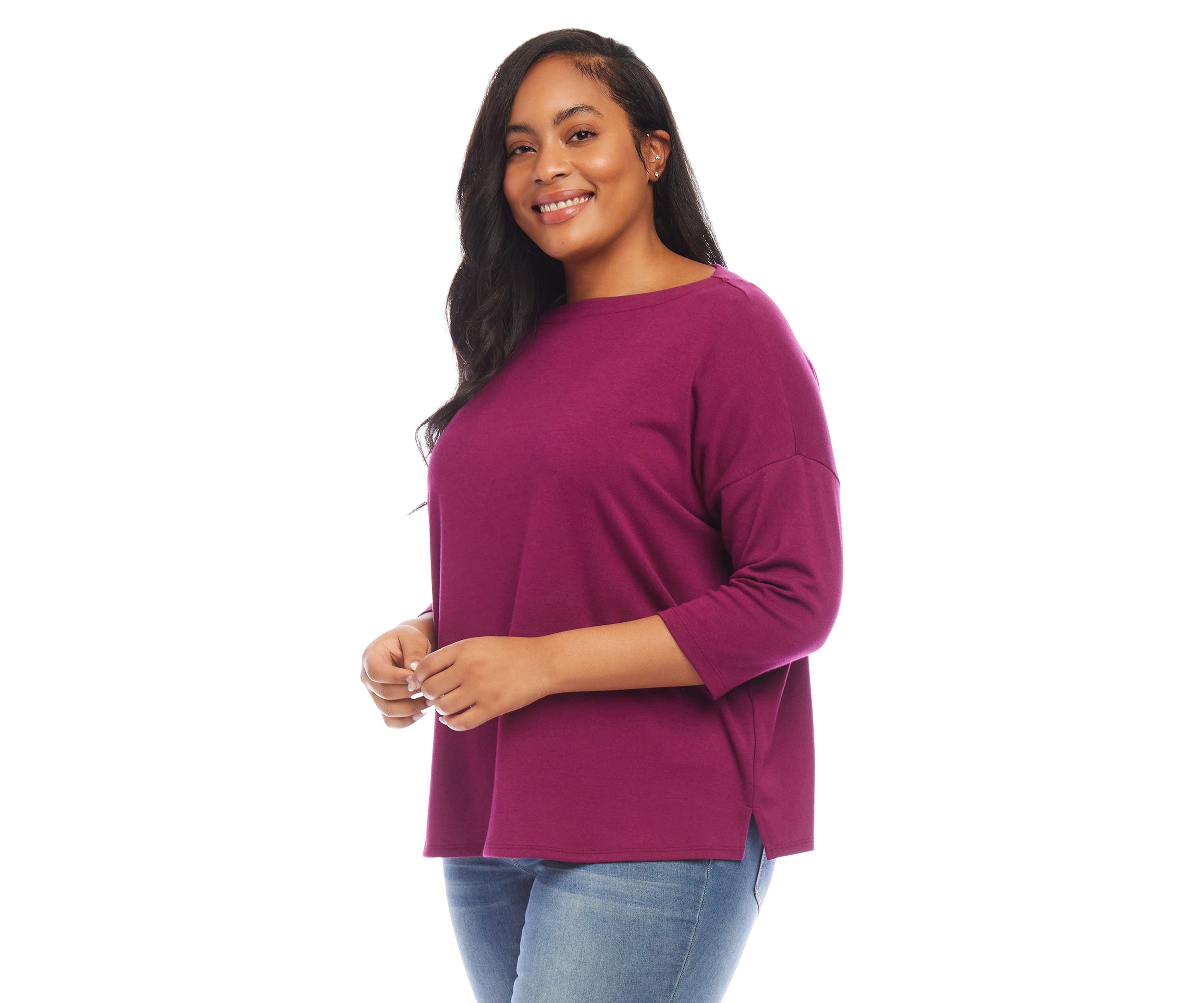Plus Size 3/4 Sleeve Boat Neck Top