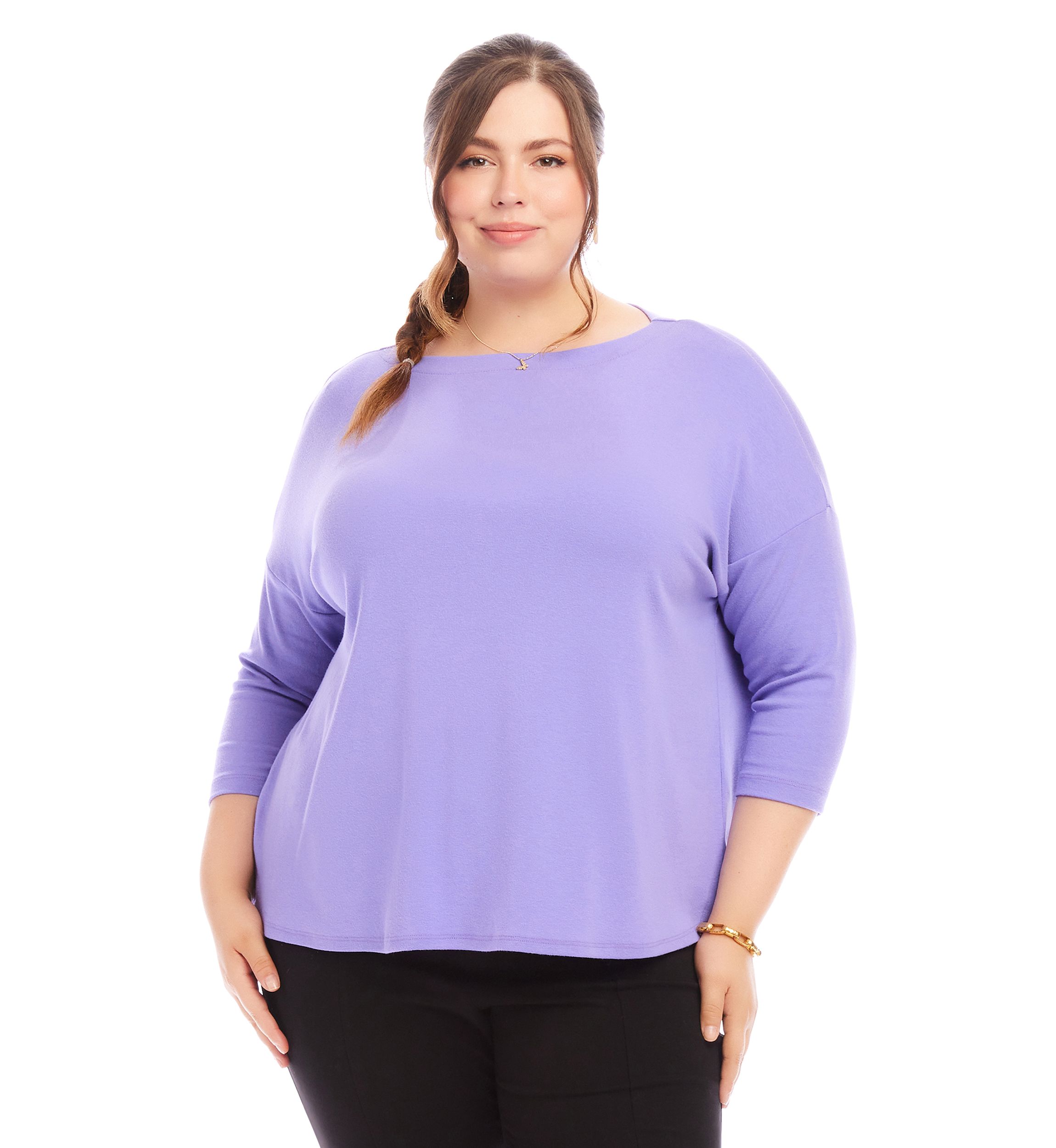 Plus Size 3/4 Sleeve Boat Neck Top