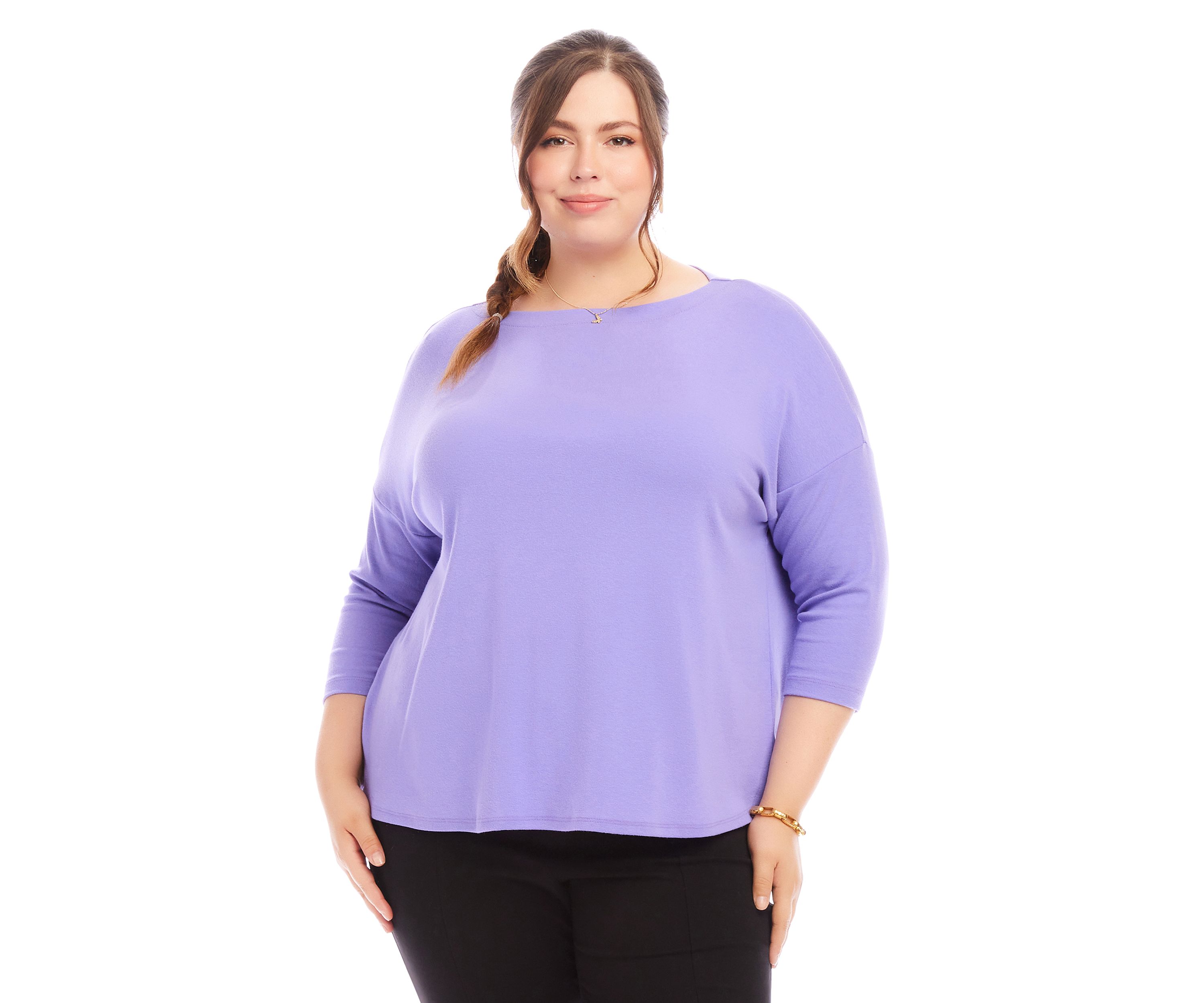 Plus Size 3/4 Sleeve Boat Neck Top
