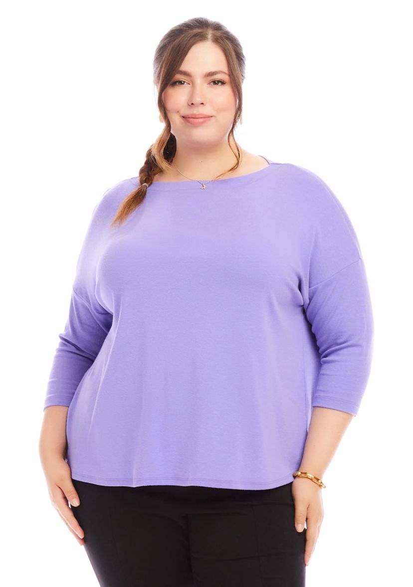 Plus Size 3/4 Sleeve Boat Neck Top