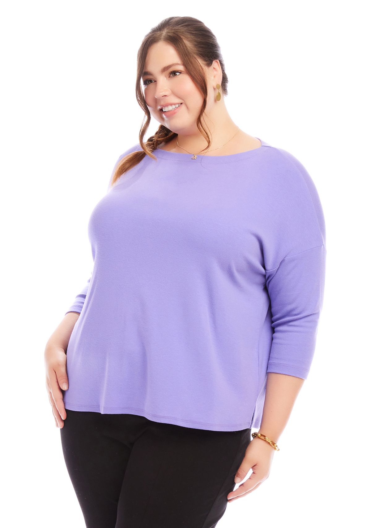 Plus Size 3/4 Sleeve Boat Neck Top