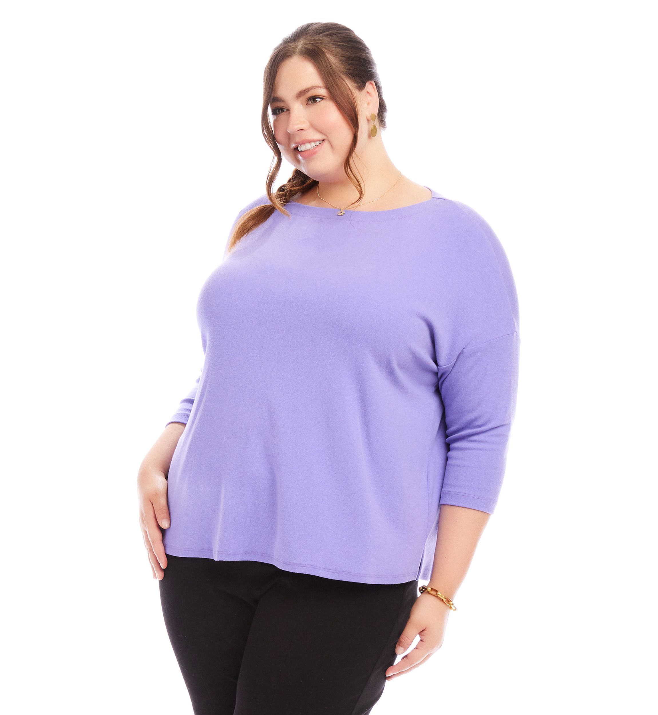 Plus Size 3/4 Sleeve Boat Neck Top