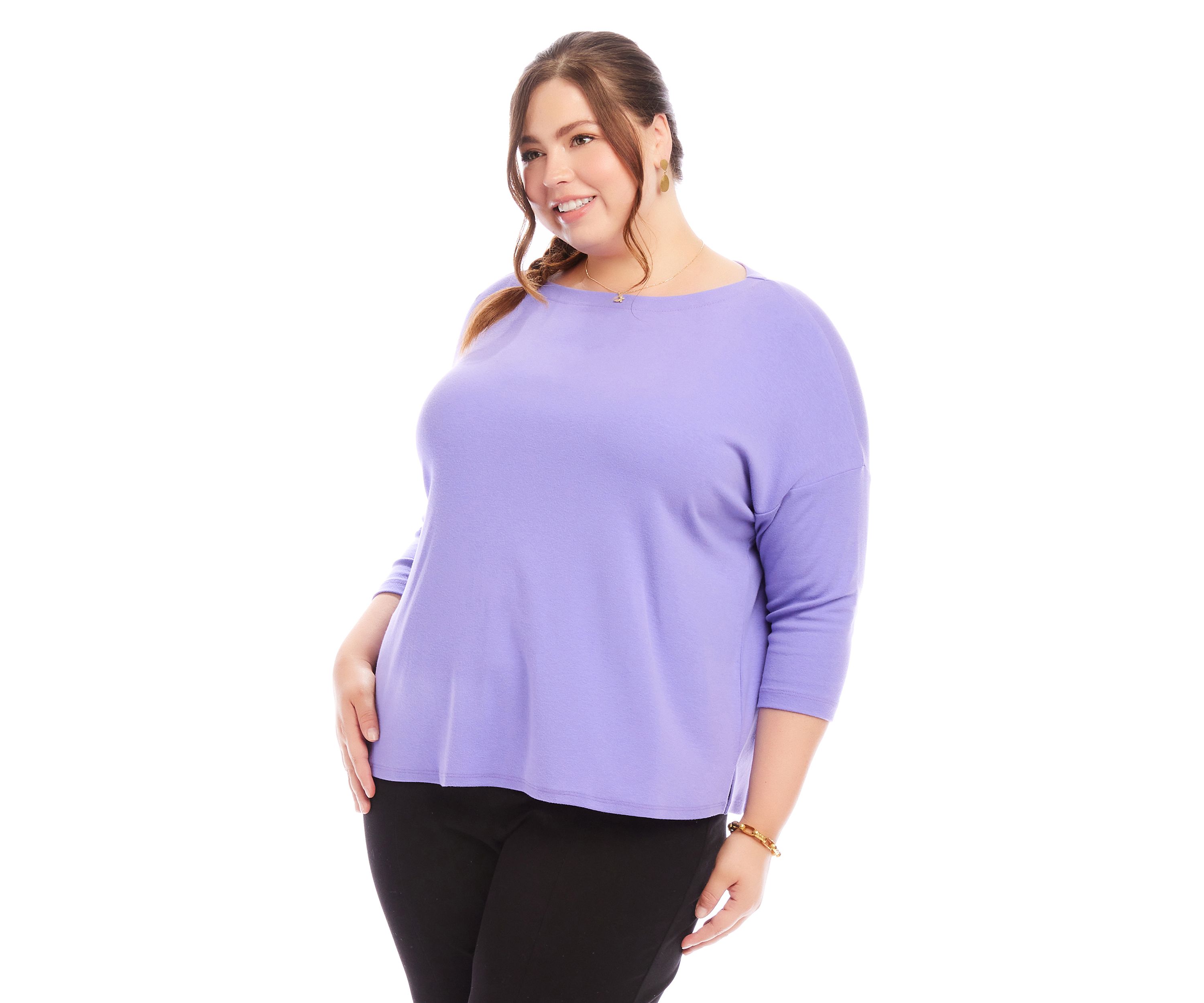 Plus Size 3/4 Sleeve Boat Neck Top