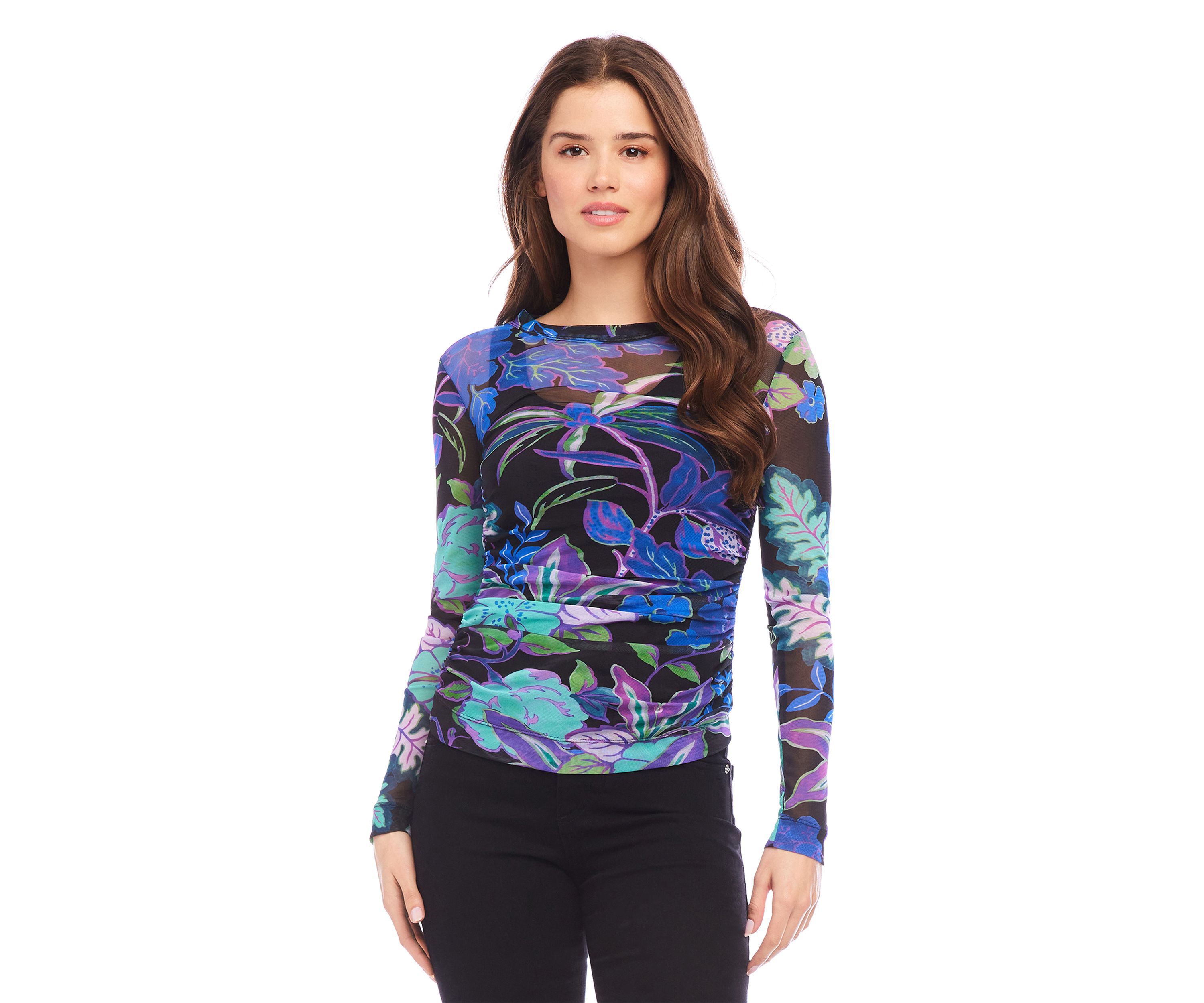 Petite Size Side Shirred Mesh Top
