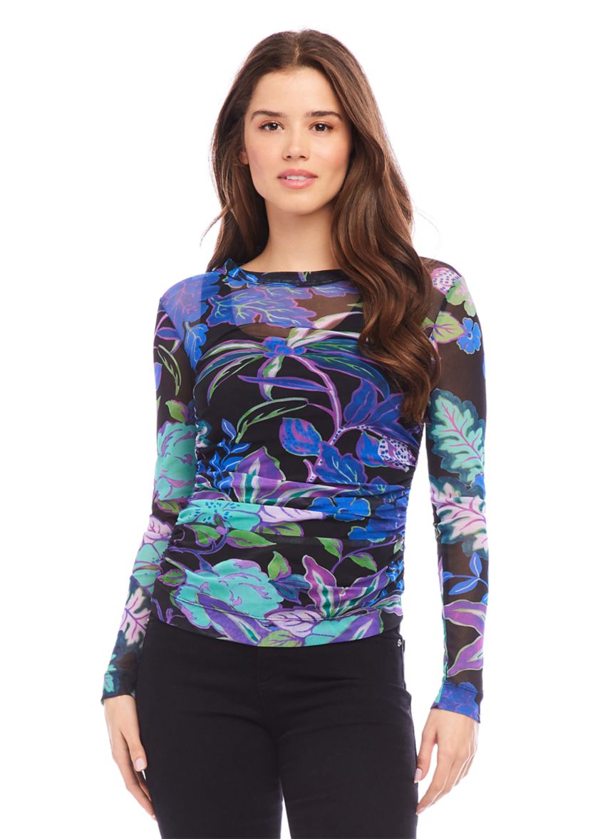 Petite Size Side Shirred Mesh Top