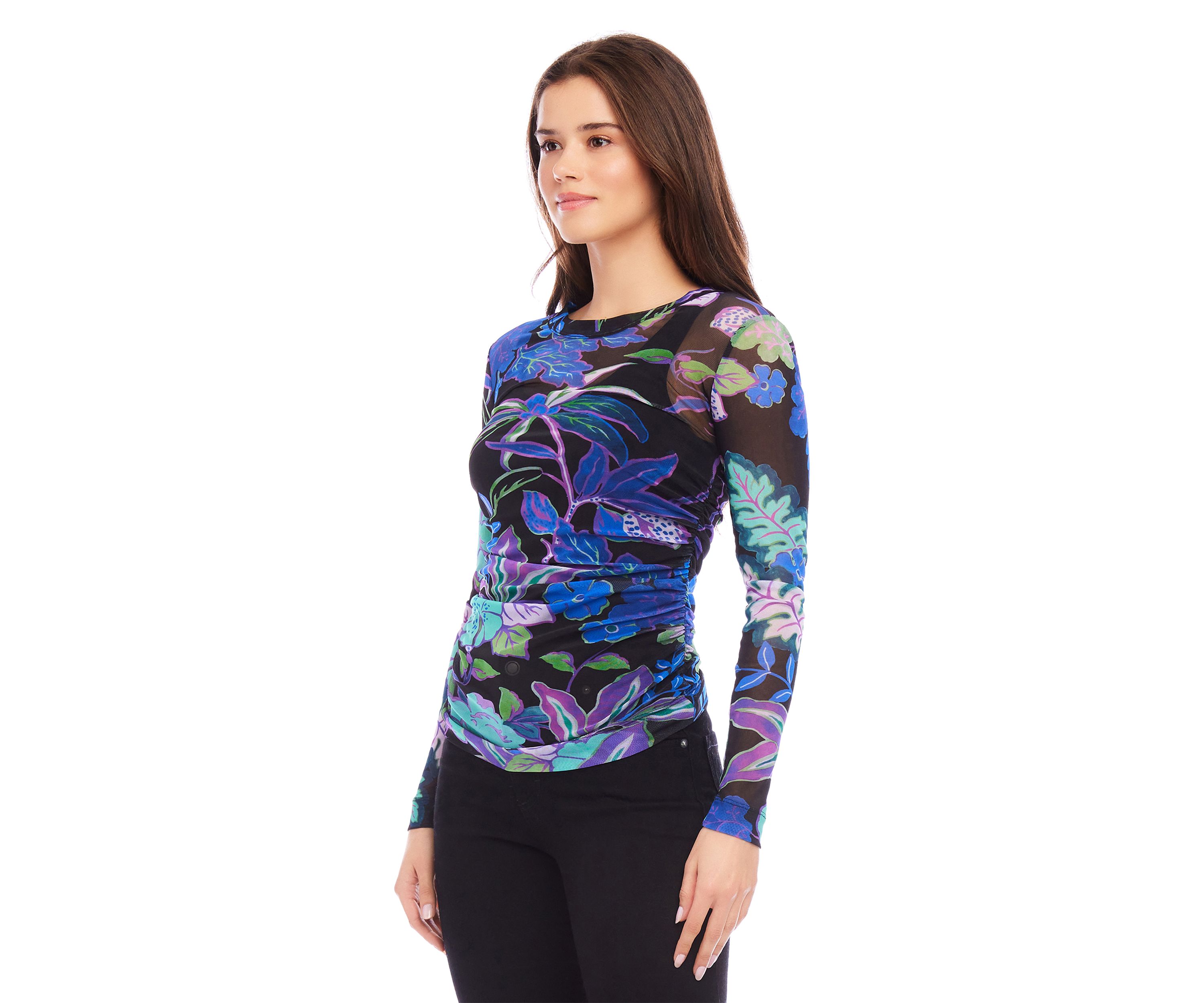 Petite Size Side Shirred Mesh Top