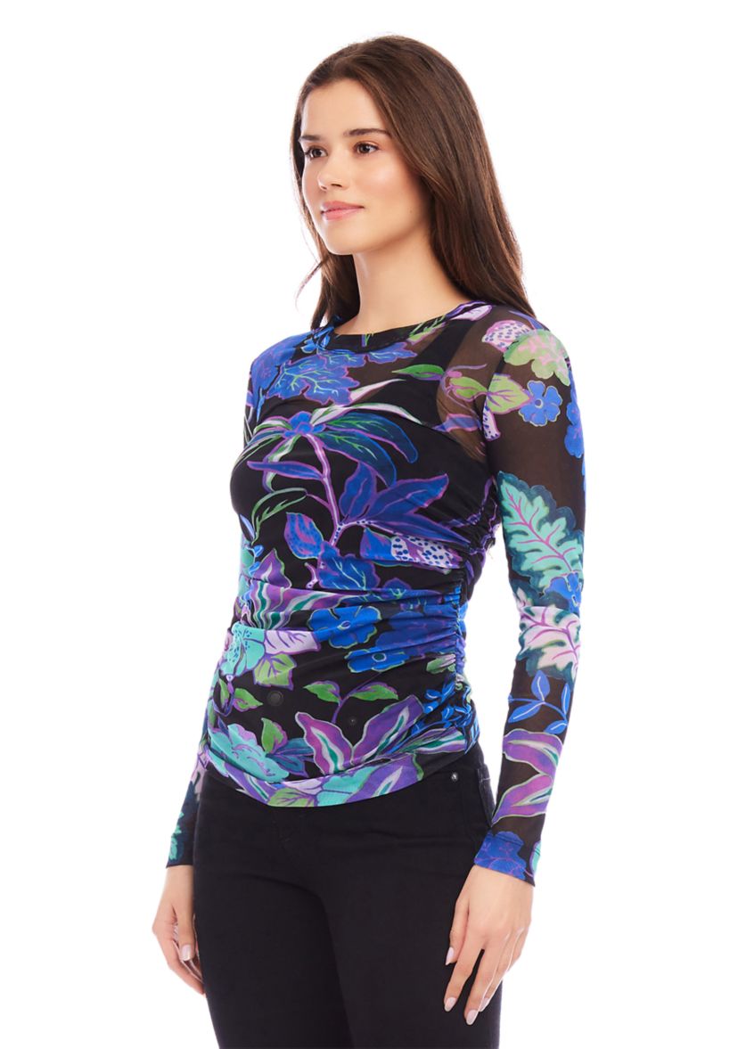 Petite Size Side Shirred Mesh Top