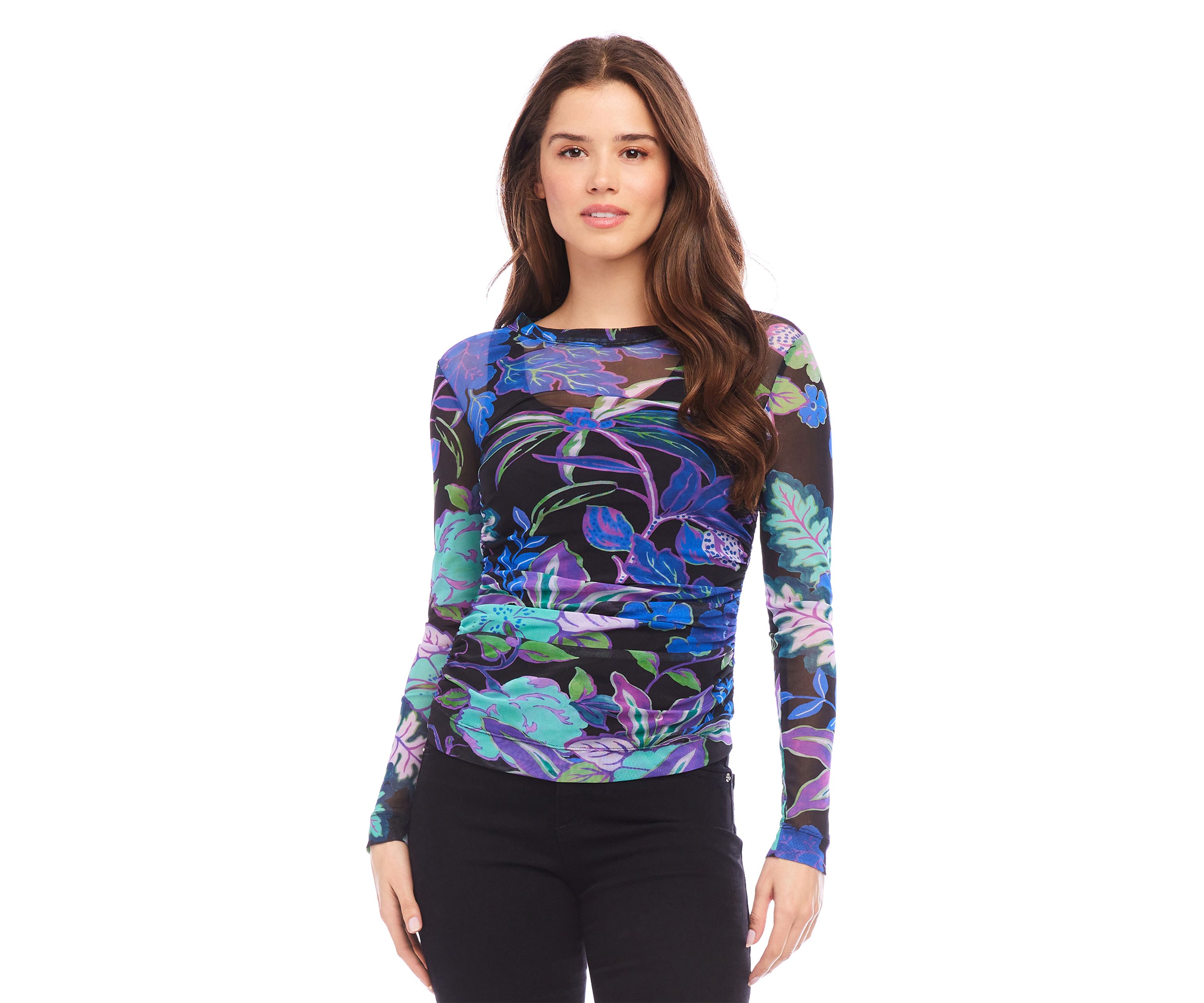 Womens Side Shirred Mesh Top